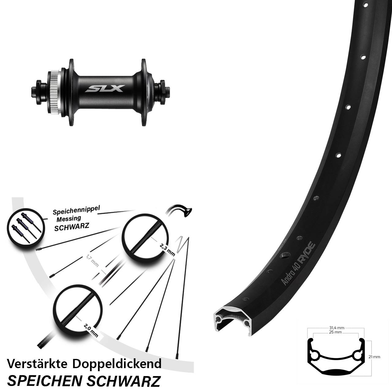 Vorderrad 28 Zoll Ryde Andra 40 Disc Shimano SLX Centerlock QR