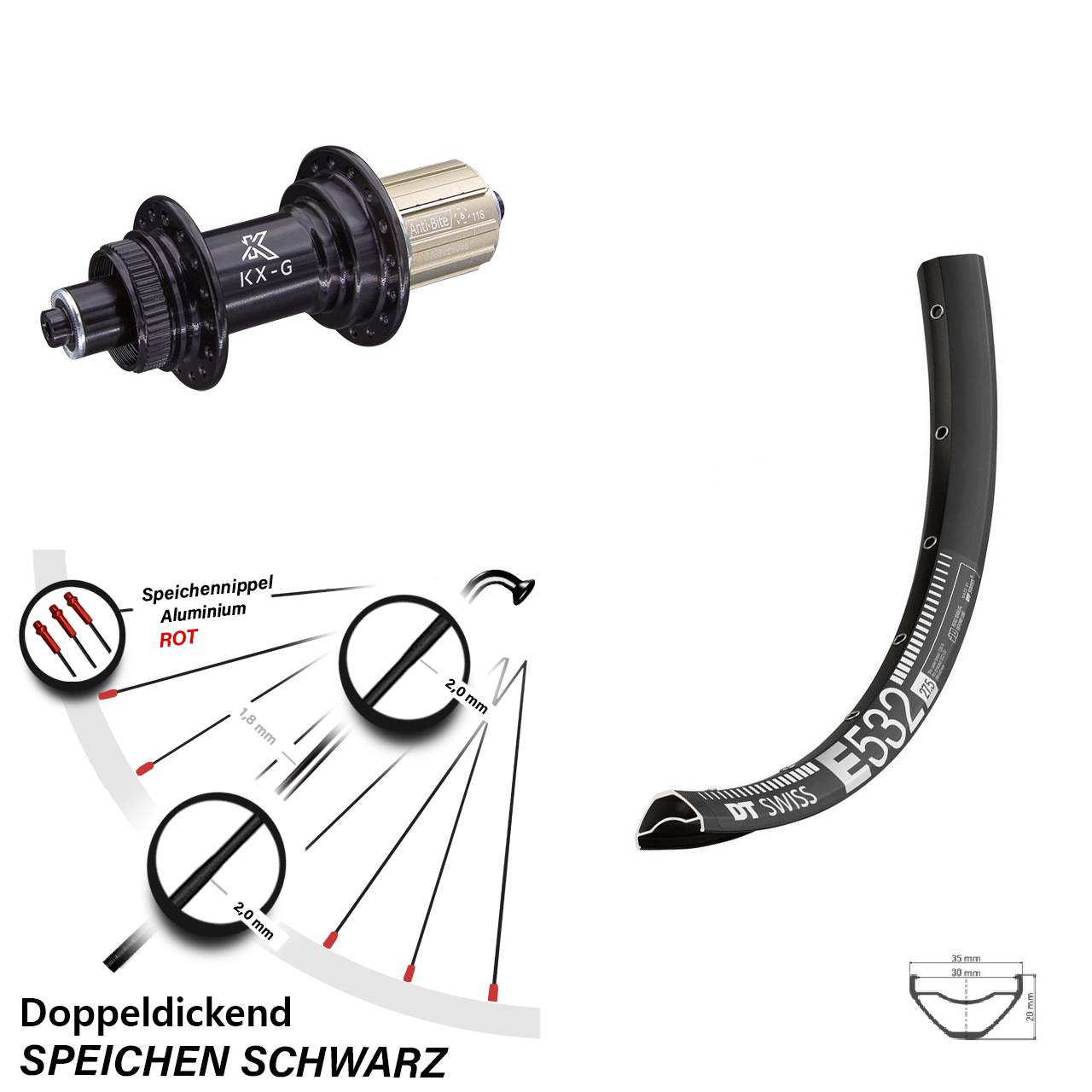 Hinterrad Centerlock QR 29 Zoll DT Swiss E532 KX-G 8-12 fach
