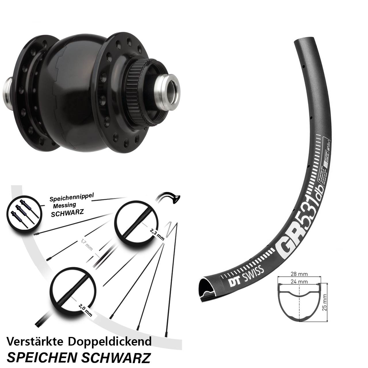 27,5 Zoll Vorderrad Gravel verstärkt Steckachse DT Swiss GR 531 DB SON 28 Dynamo