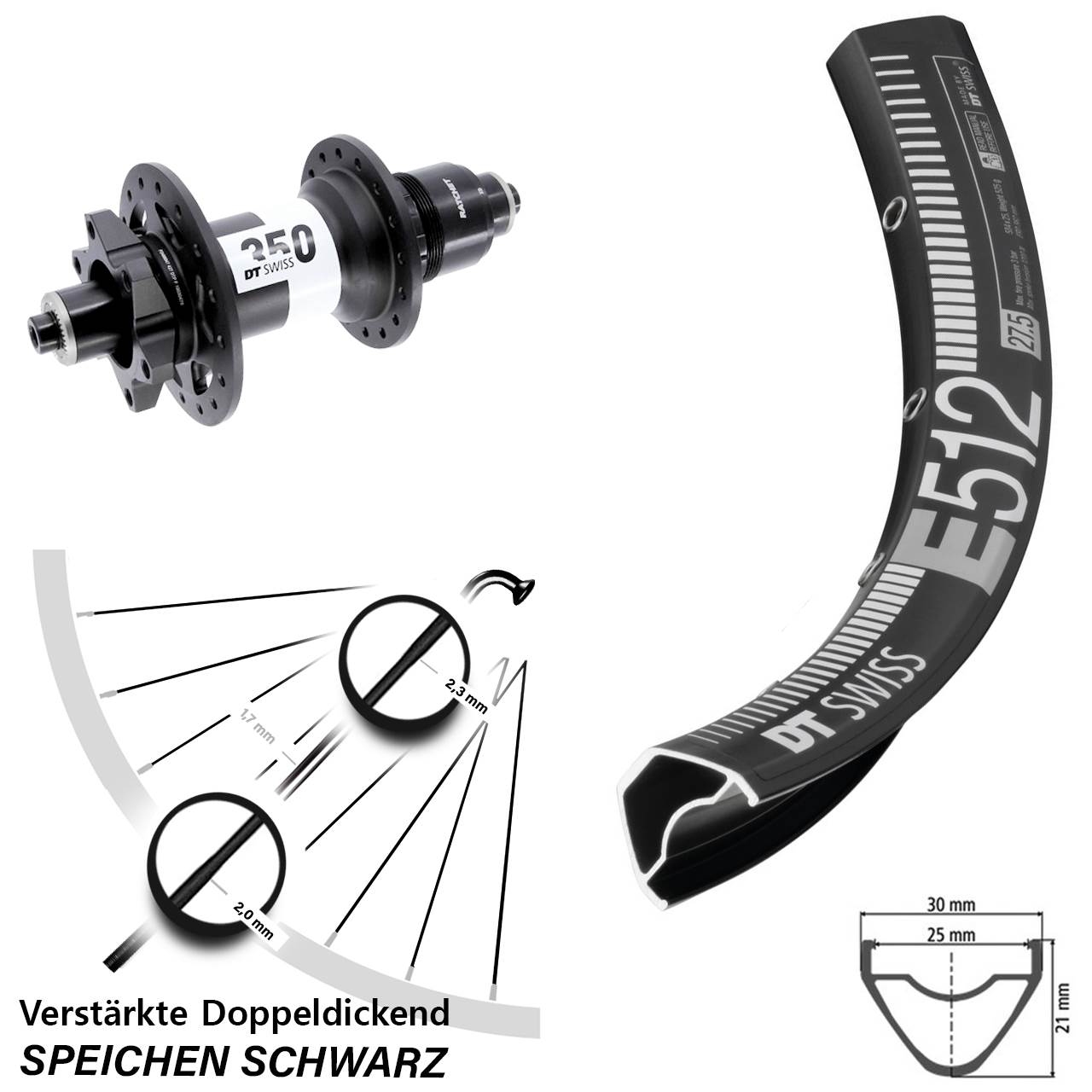 29 Zoll Hinterrad für Schnellspanner DT Swiss E 512-350 XD