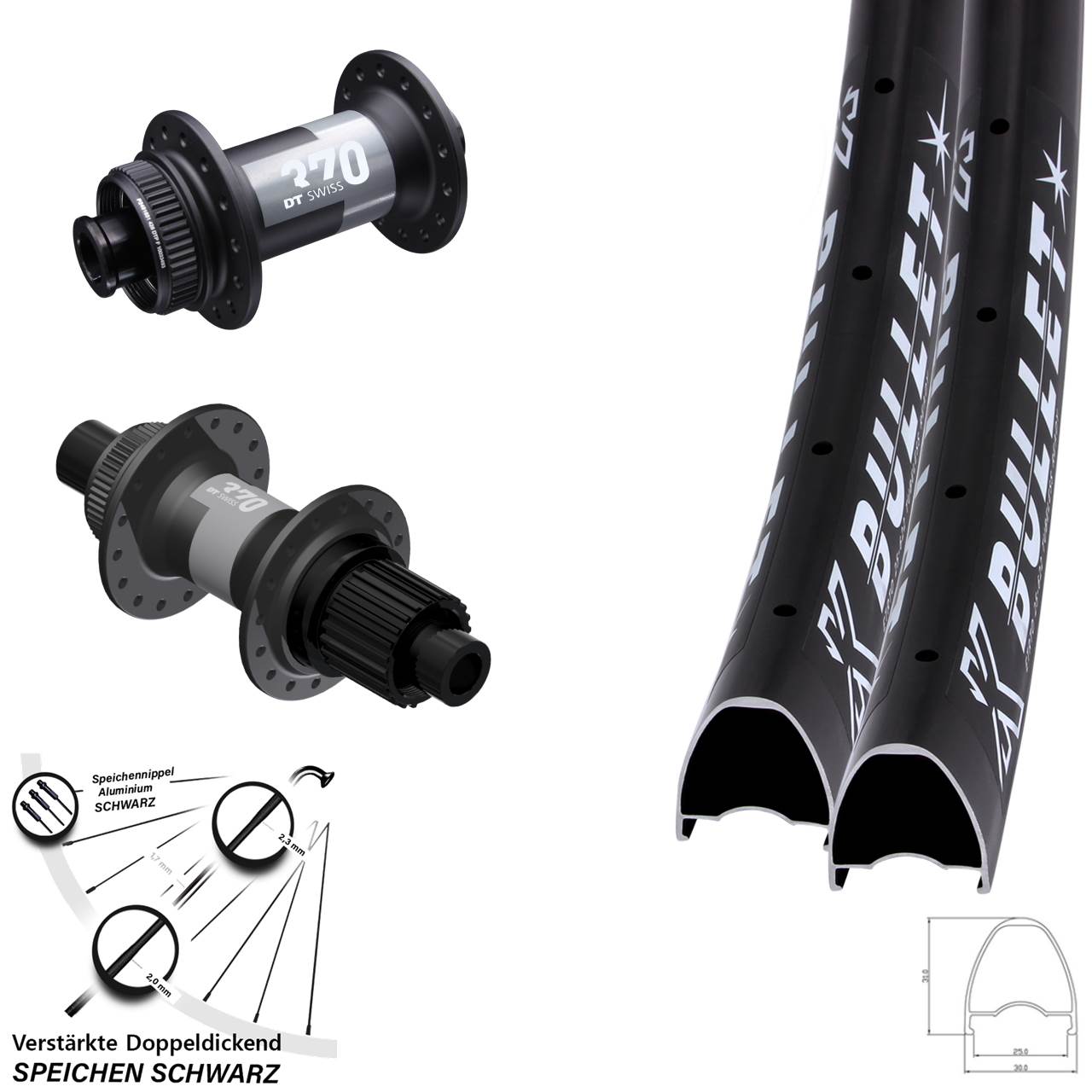 KX Bullet DT Swiss 370 28 Zoll Disc Laufrad-Satz 12x100/142 Micro Spline