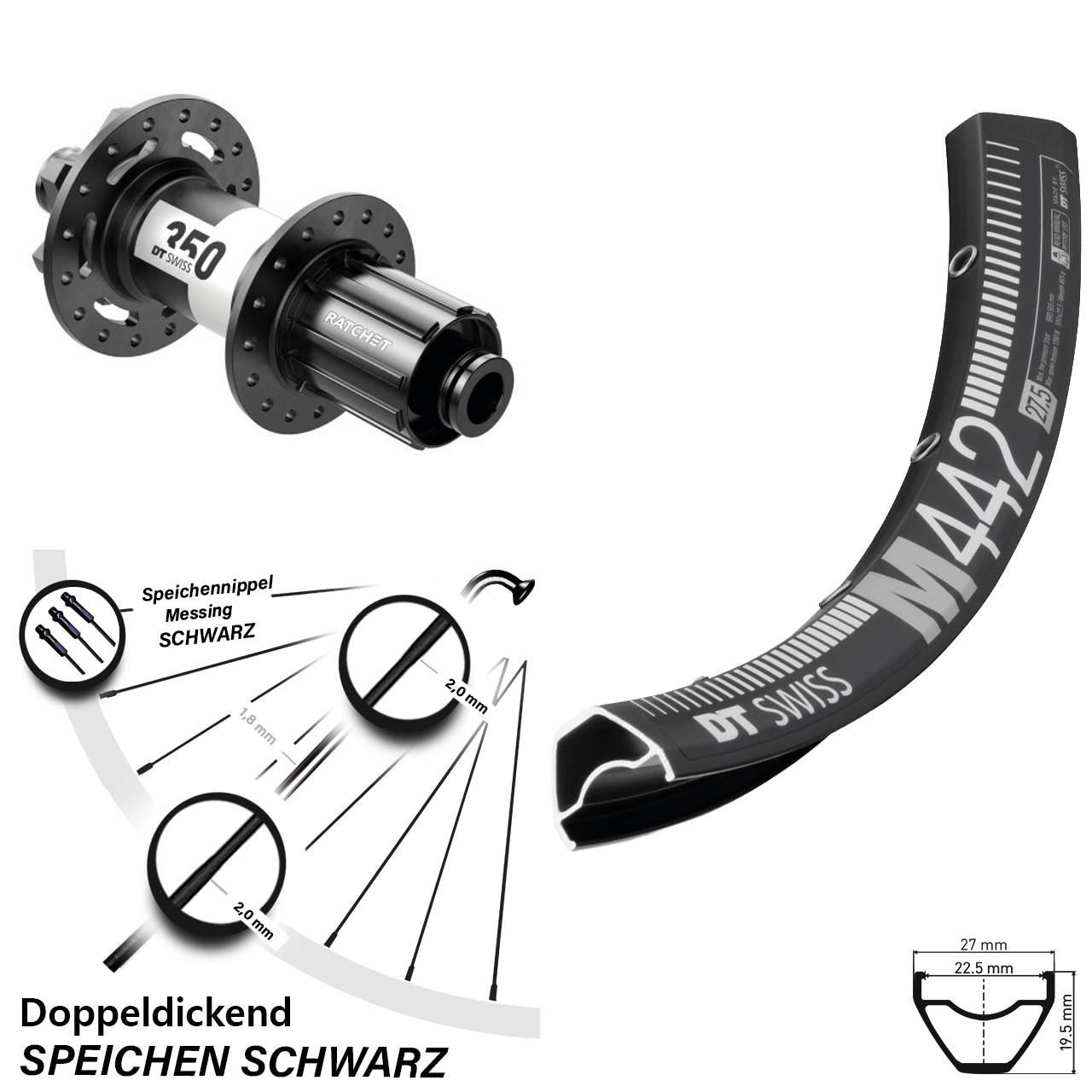 M442 DT Swiss 350 Ratchet 36 29 Zoll 6-Loch Hinterrad 12x148 Boost 8-11 fach HG
