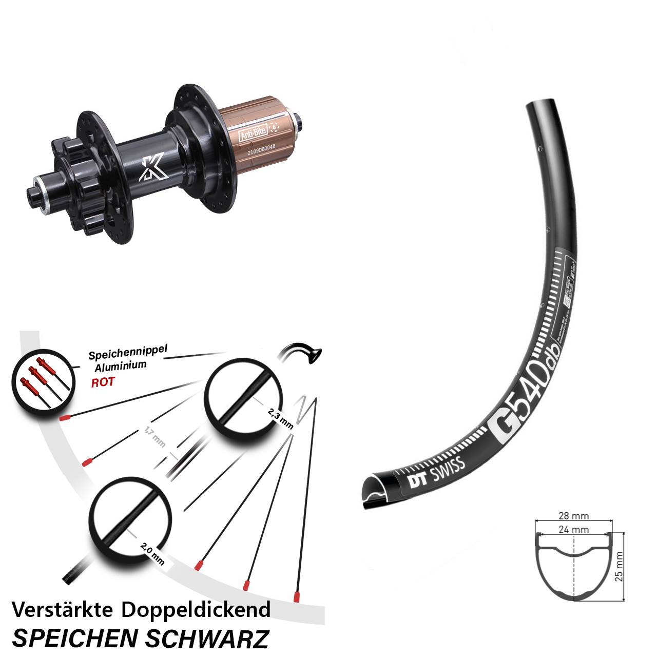 29 Zoll DT Swiss G 540 KX-M 6-Loch Hinterrad für Schnellspanner 8-12 fach HG