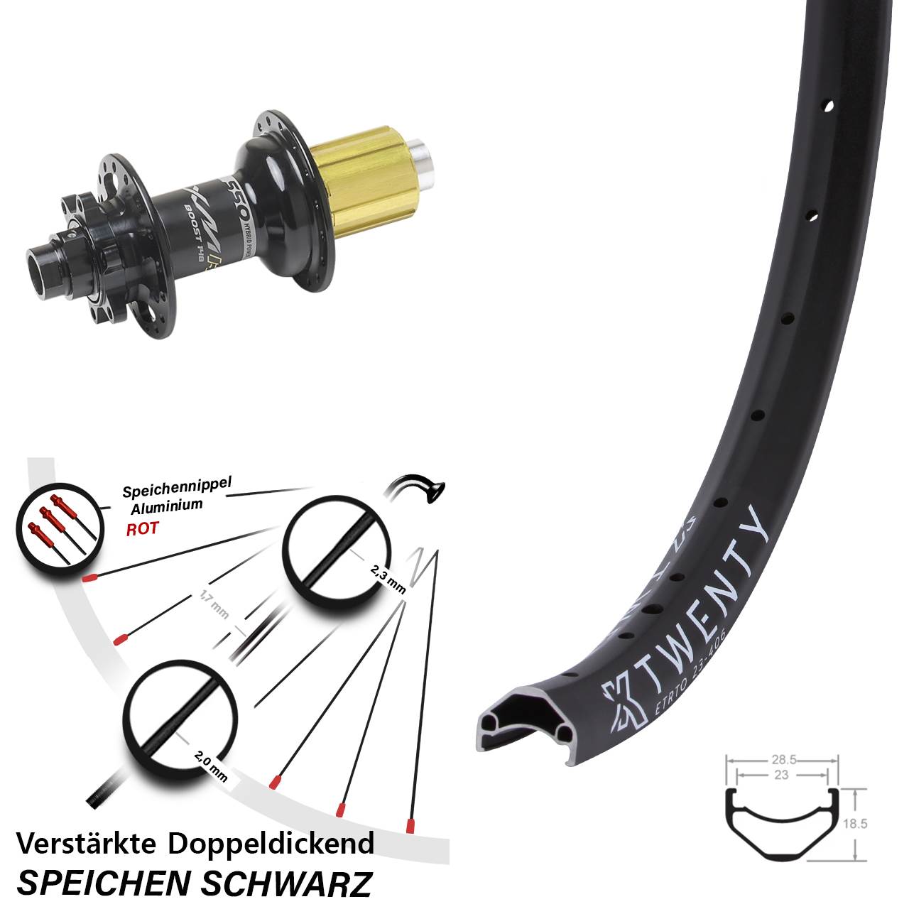 Disc Laufrad 12x148 20 Zoll KX Twenty Miche XMH 550 8-11 fach