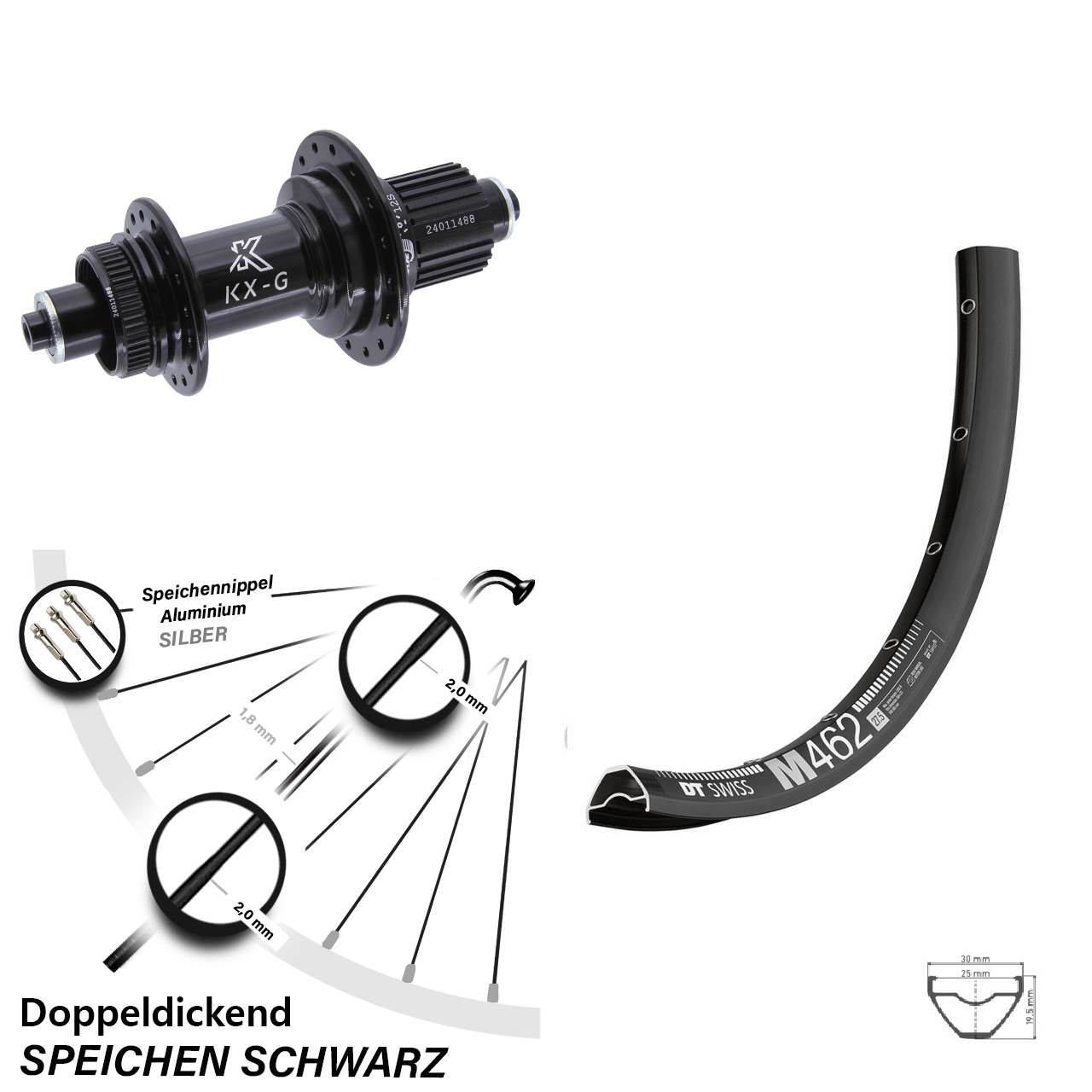 Disc Hinterrad QR 27,5 Zoll DT Swiss M462 KX-G Shimano Micro Spline
