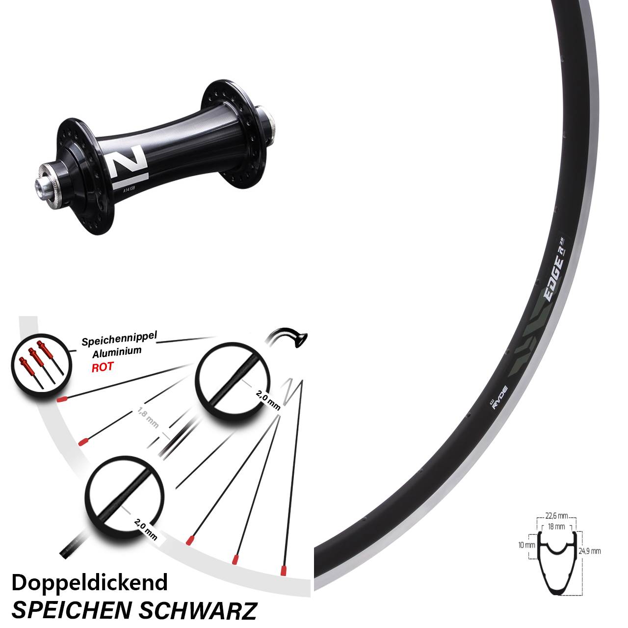 Laufrad 28 Zoll Ryde Edge R25 Novatec A141SB schwarz