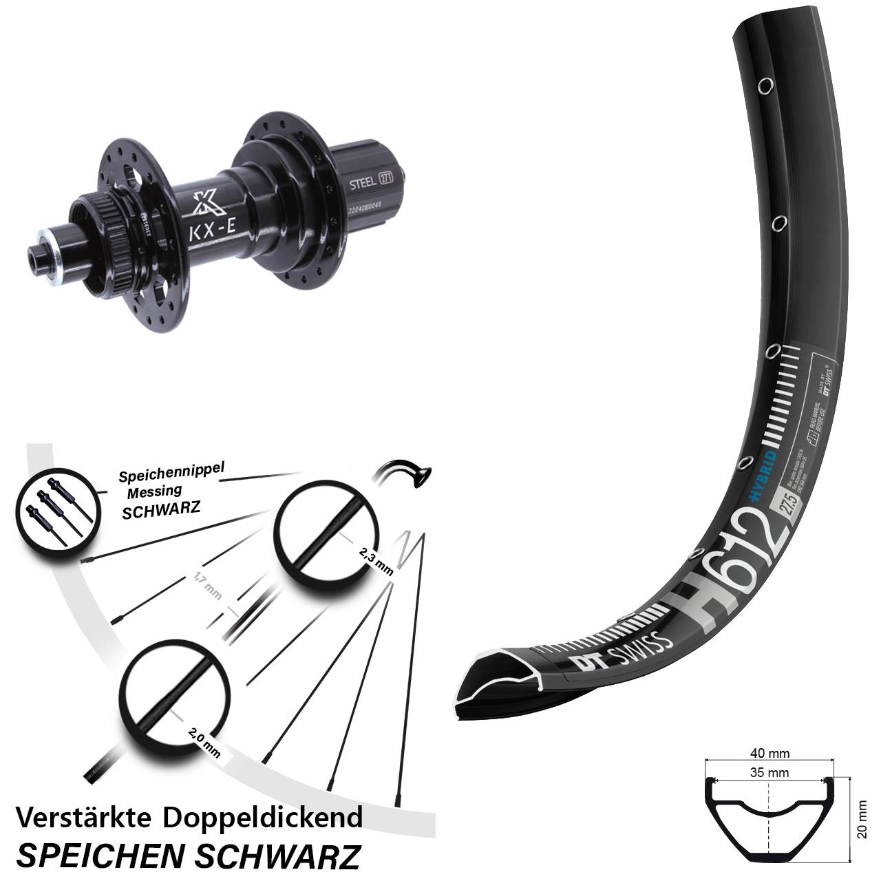 DT Swiss H612 KX-E 27,5 Zoll Hinterrad Centerlock QR Boost 8-12 fach HG