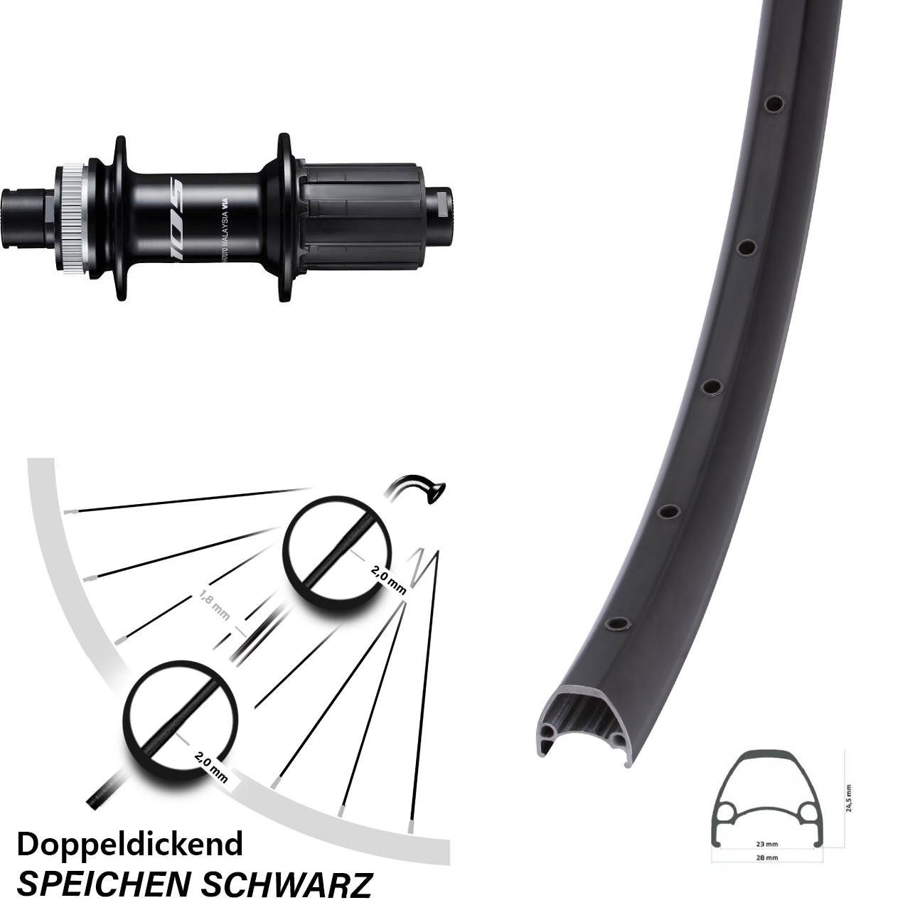 28-29 Zoll Ambrosio Sport Shimano FH-R7070 Centerlock Hinterrad 12x142 8-12 fach HG