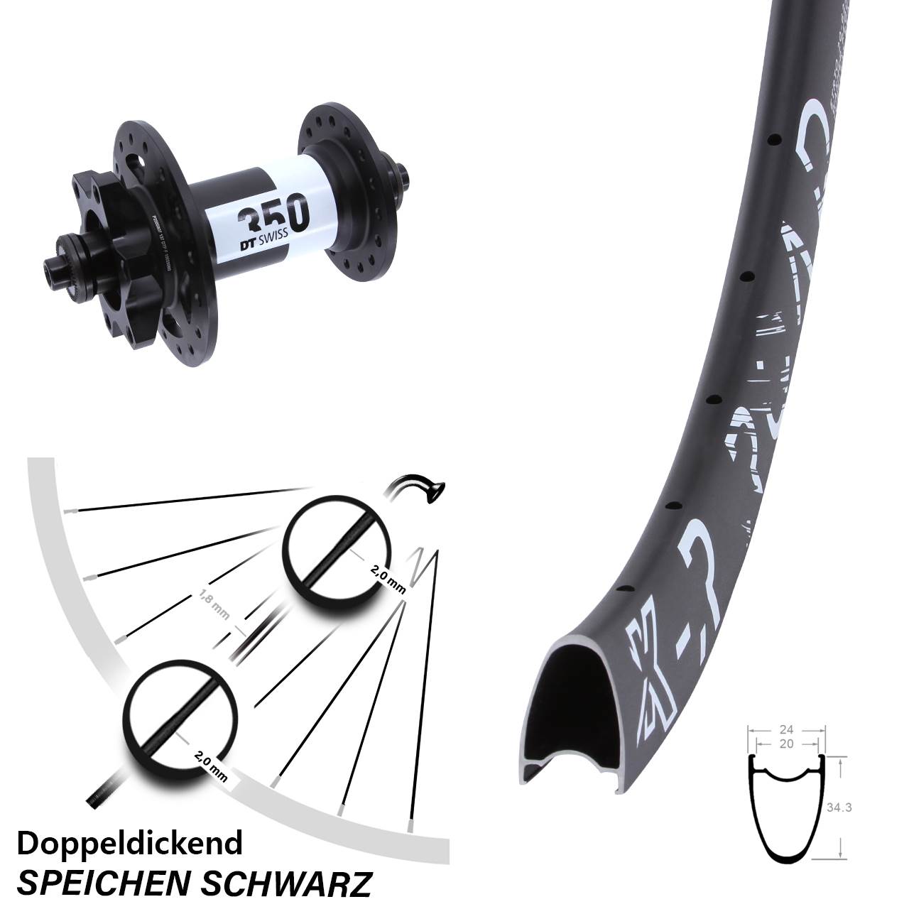 28 Zoll KX-R Road DT Swiss 350 Vorderrad 6-Loch für Schnellspanner