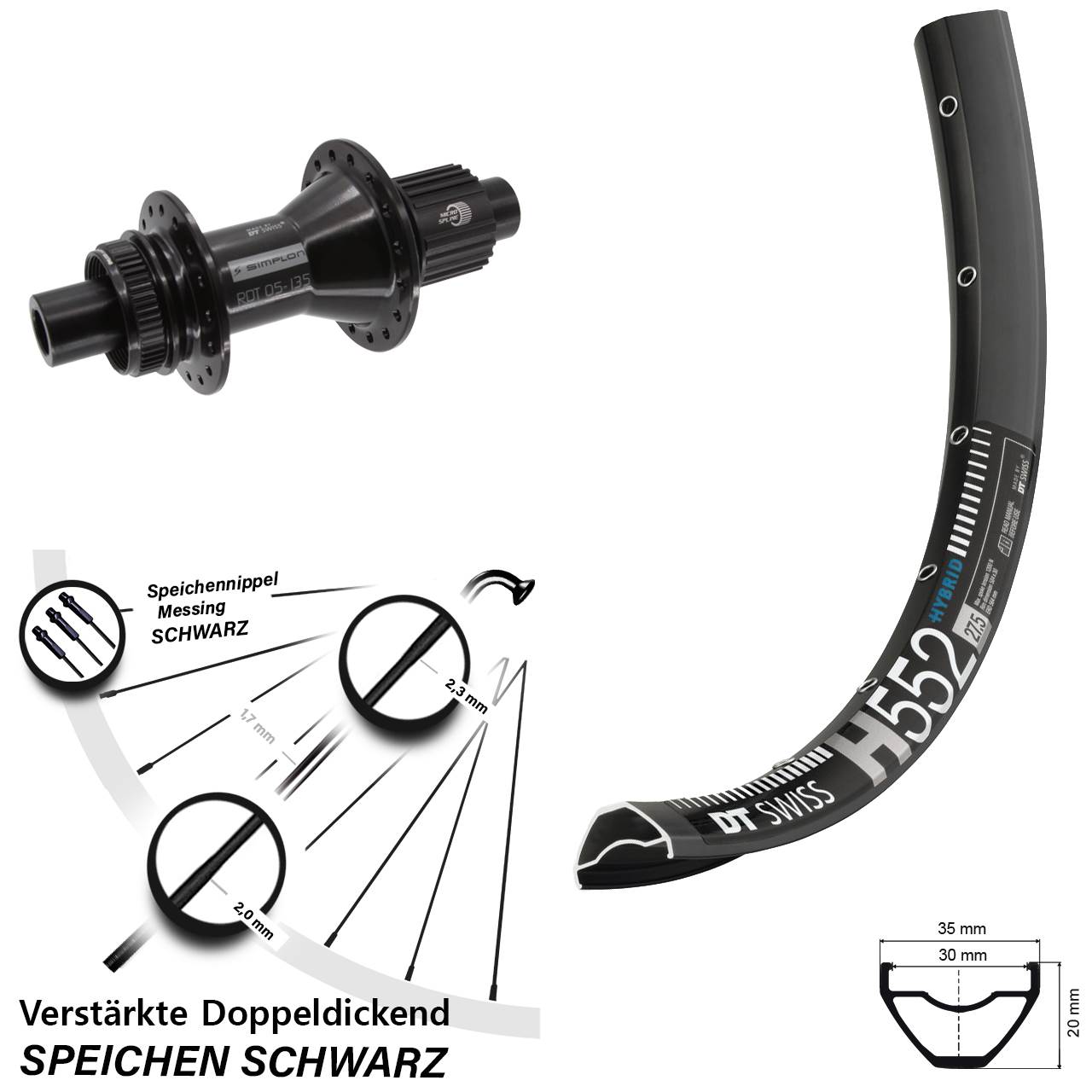 27,5 Zoll DT Swiss H552-370 Hybrid Disc Laufrad 12x142 Shimano Micro Spline
