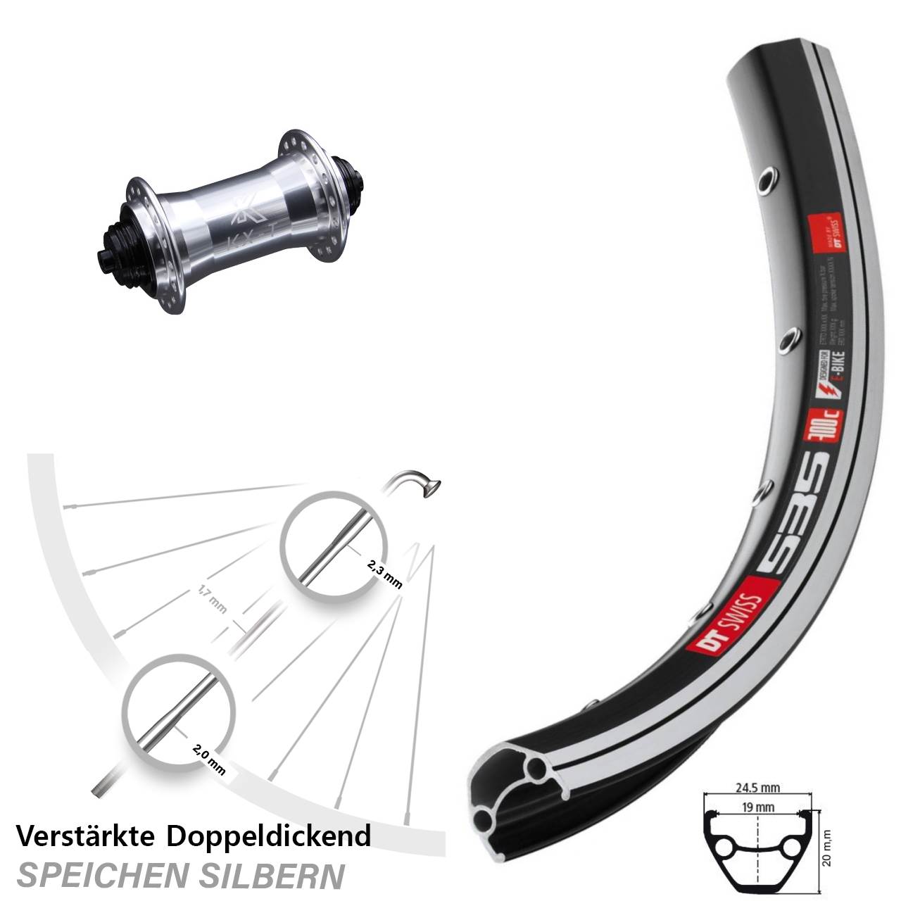DT Swiss 535 KX-T verstärkt 26 Zoll Vorderrad für Schnellspanner