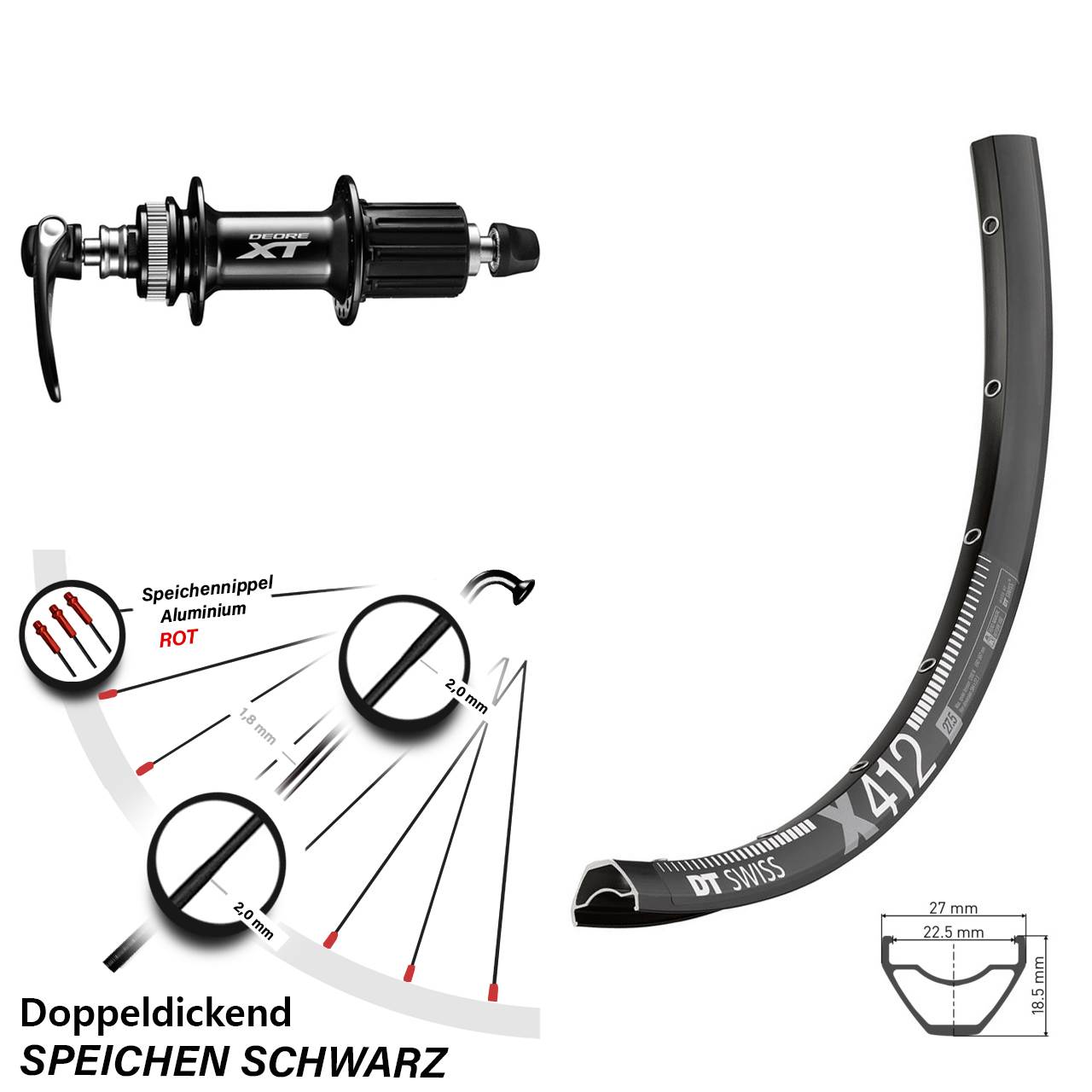28 Zoll DT Swiss X412 Shimano FH-M8000 Centerlock Hinterrad QR 8-11 fach HG