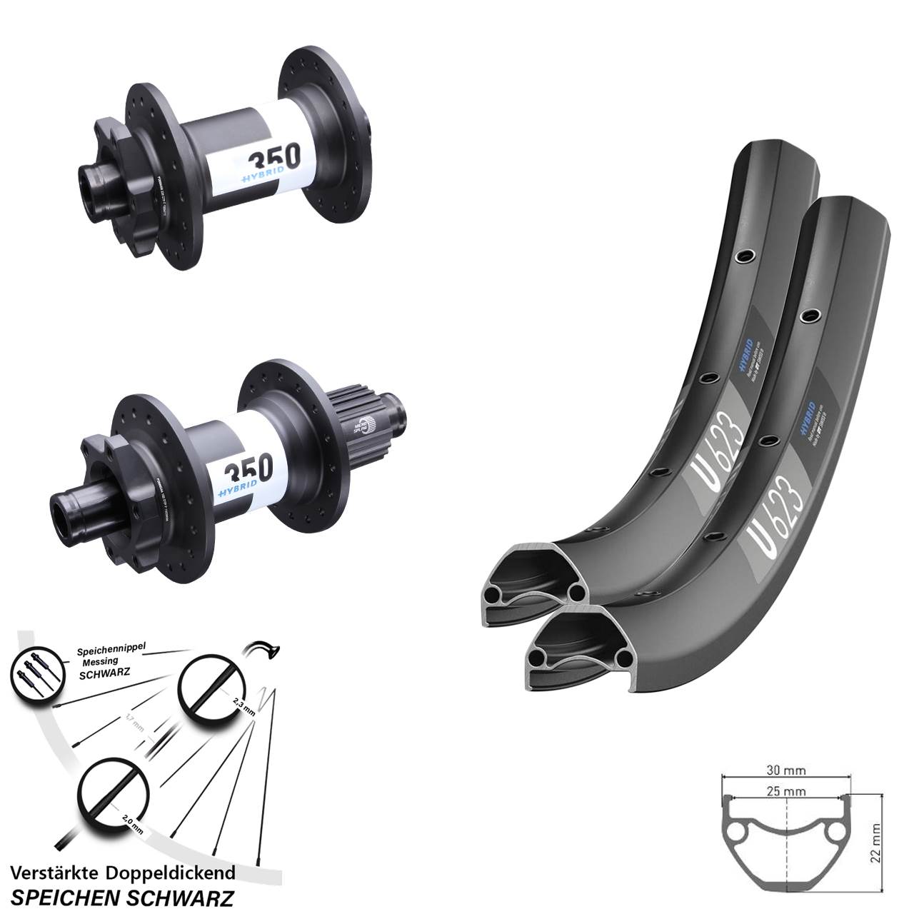 U 623 DT Swiss 350 Hybrid Boost 12-fach Micro Spline Laufradsatz E-Bike 29 Zoll 6-loch