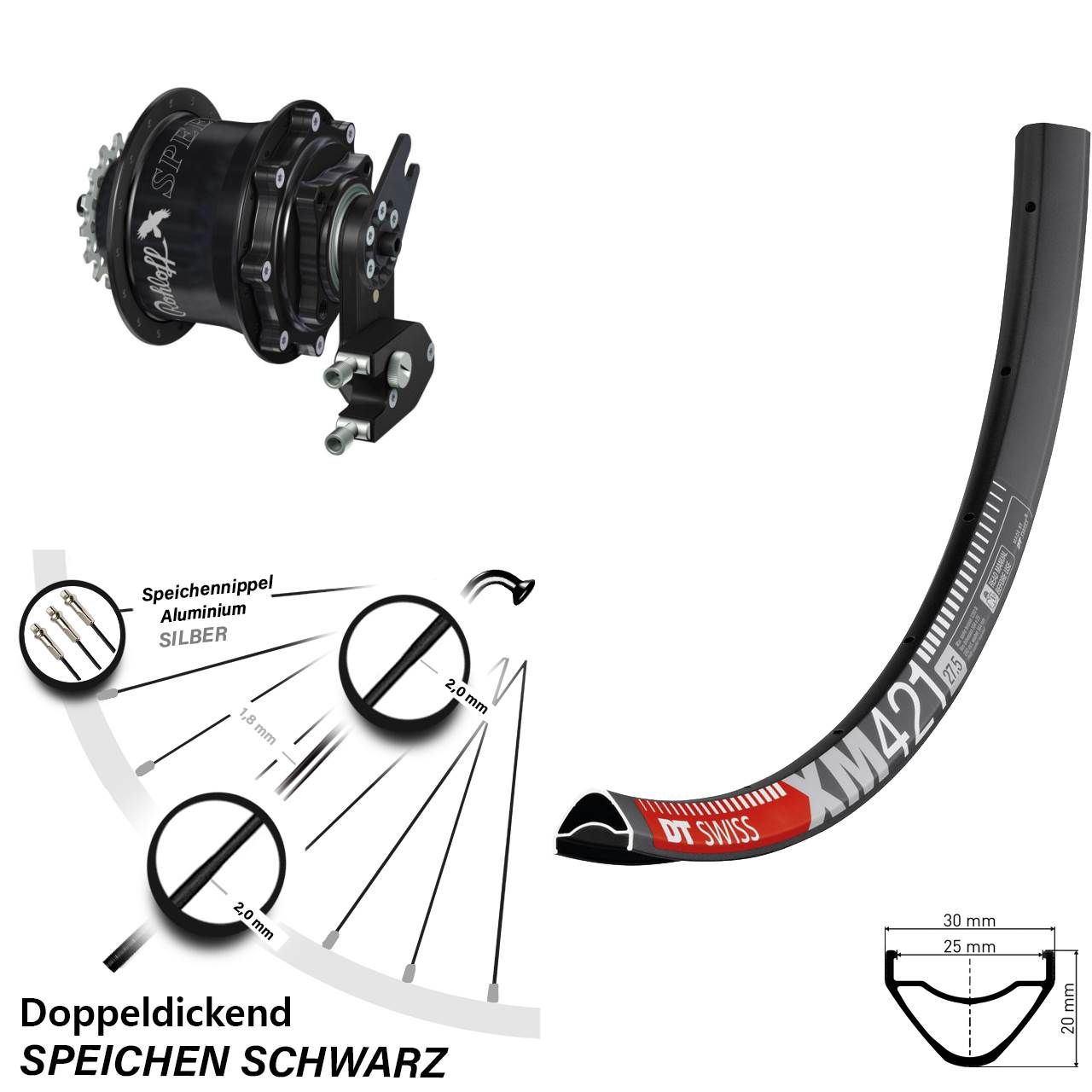 29 Zoll DT Swiss XM 421 Rohloff CC DB OEM2 Tandem schwarz