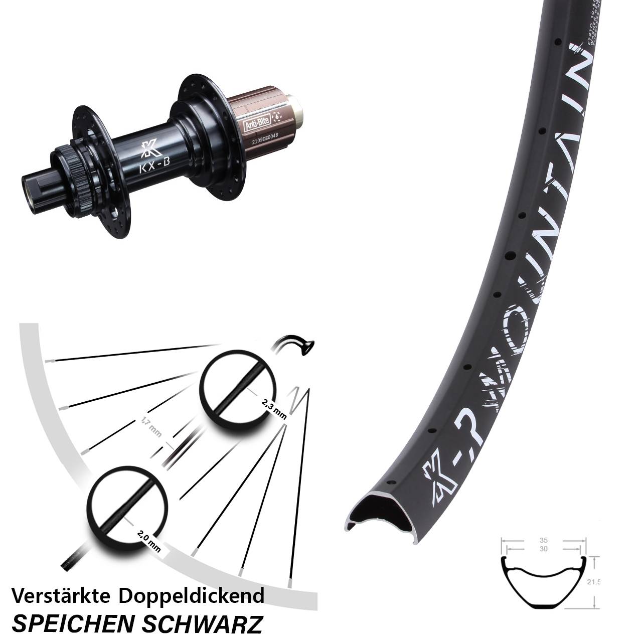 Hinterrad Centerlock 29 Zoll KX-R Mountain verstärkt 8-12 fach HG 12x148 Boost