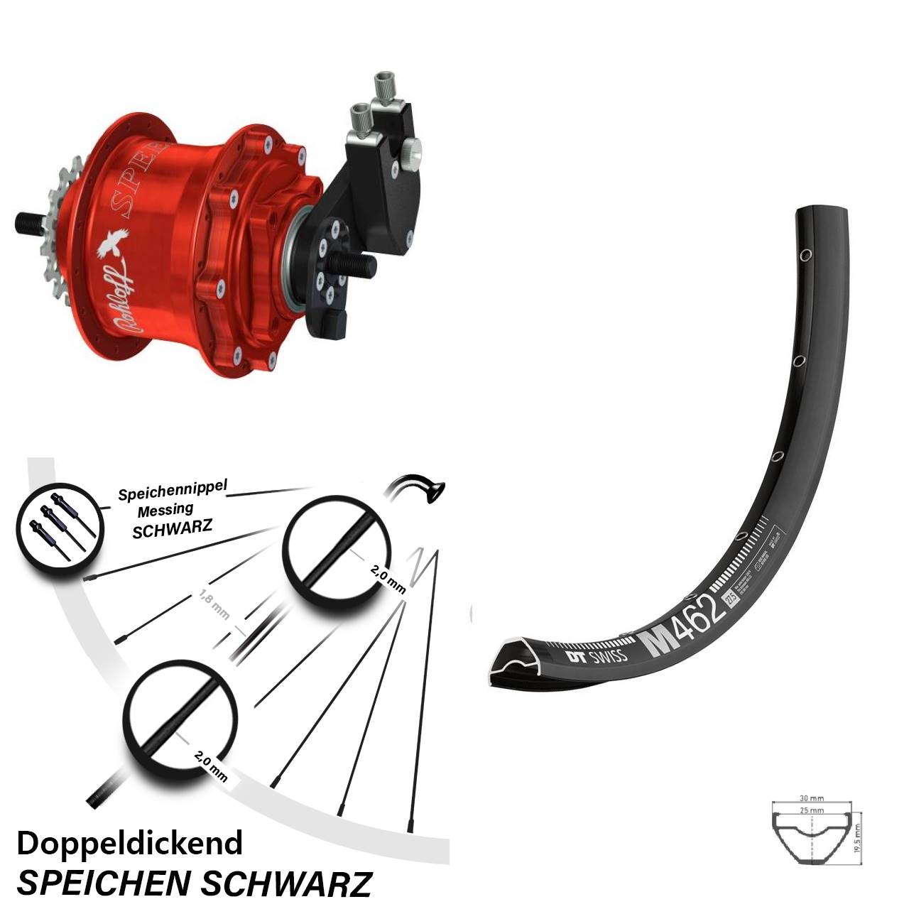 DT Swiss M 462 Rohloff Speedhub 500/14 TS DB OEM rot 27,5 Zoll Disc Hinterrrad