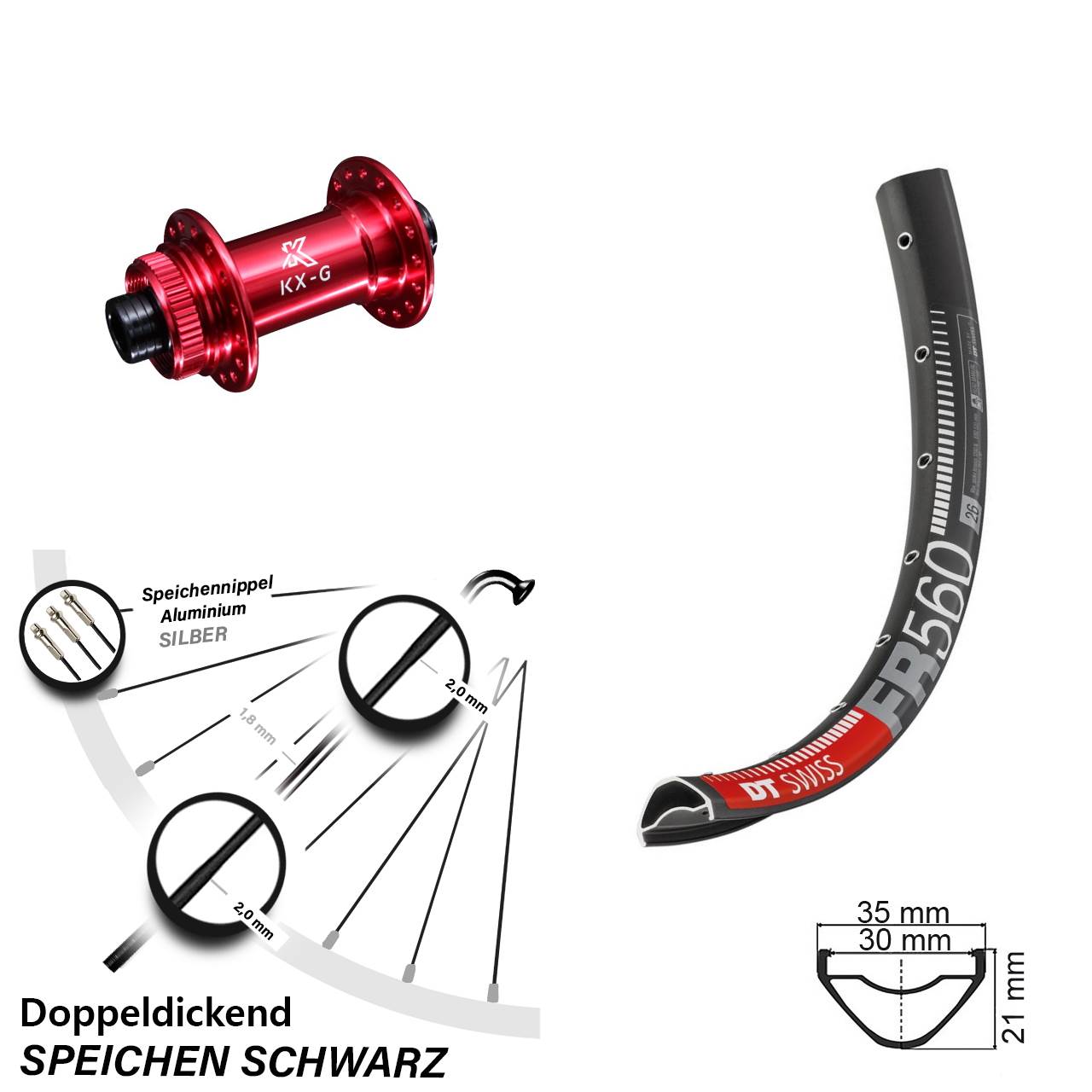 26 Zoll DT Swiss FR 560 KX-G rot Centerlock Vorderrad 15x100