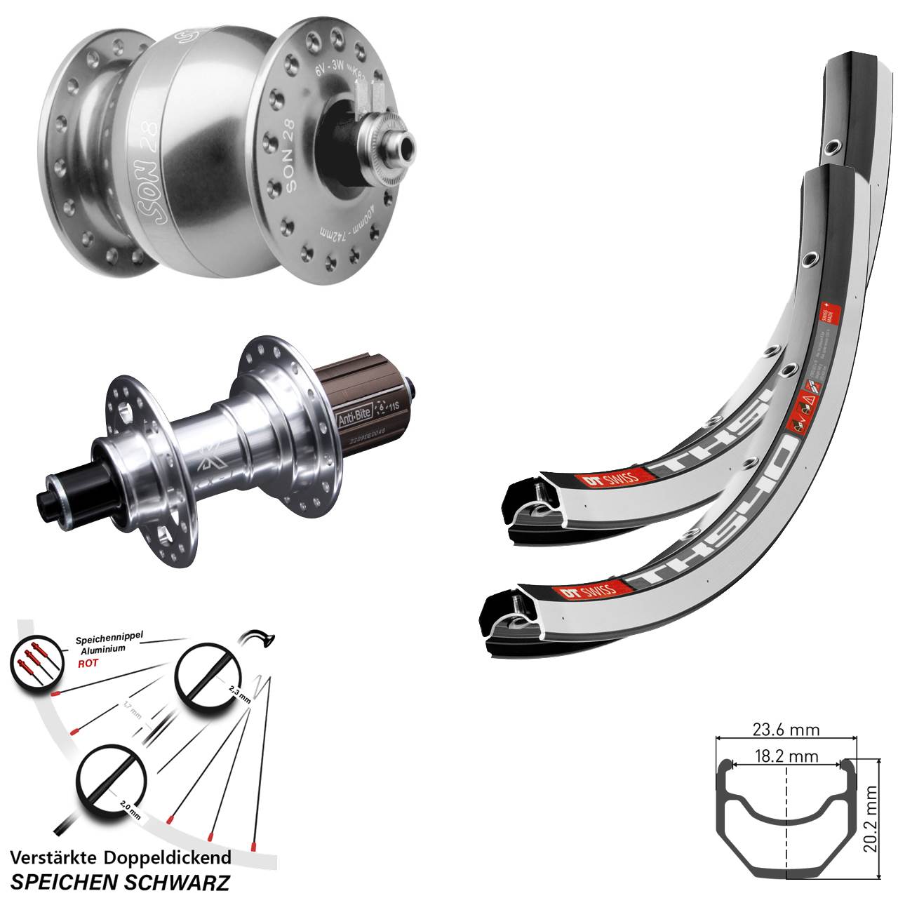 Laufrad-Satz QR SON 28 Zoll DT Swiss TK 540 KX-T 8-12 fach HG