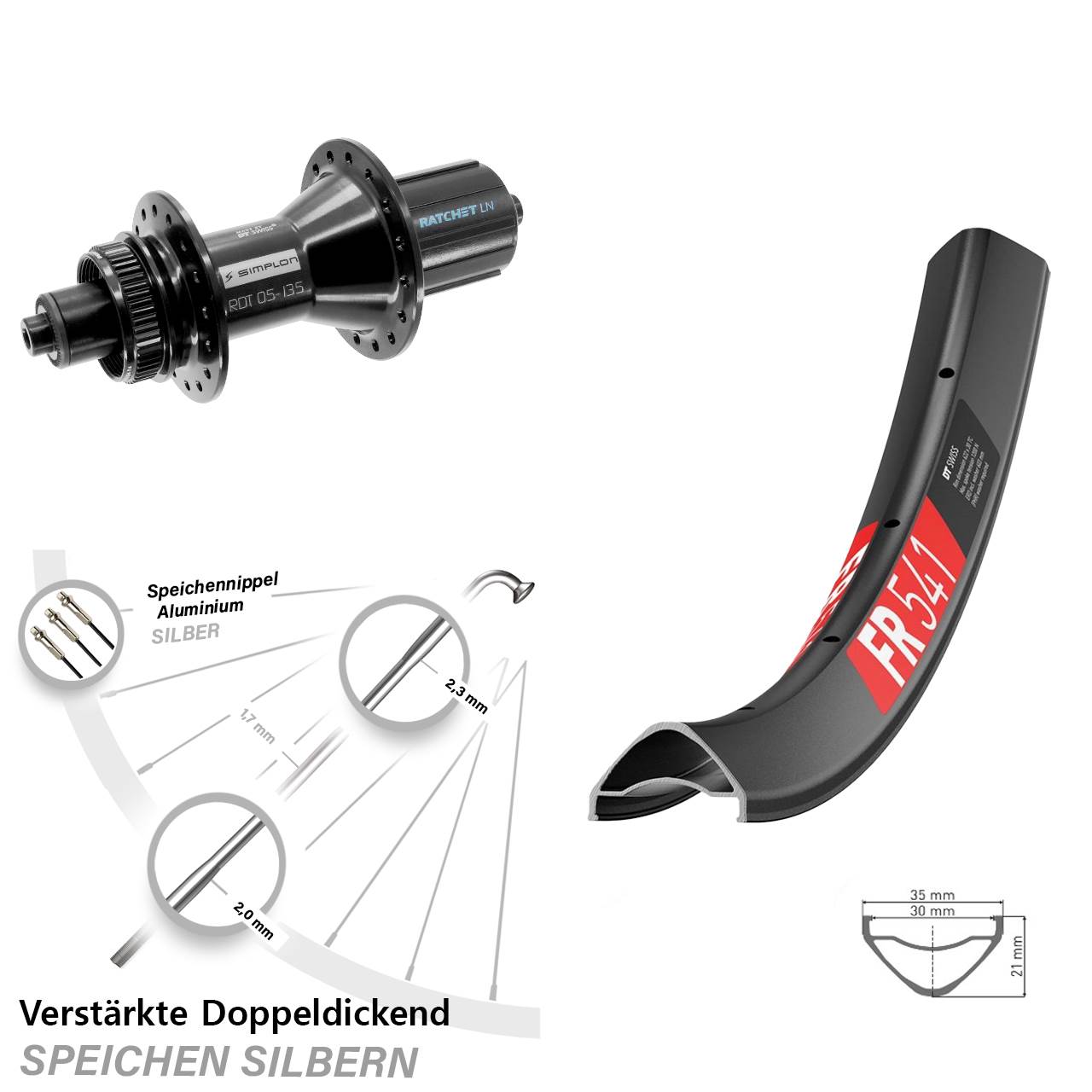 DT Swiss FR541-370 Hybrid 29 Zoll Centerlock Hinterrad für Schnellspanner 8-11 fach HG