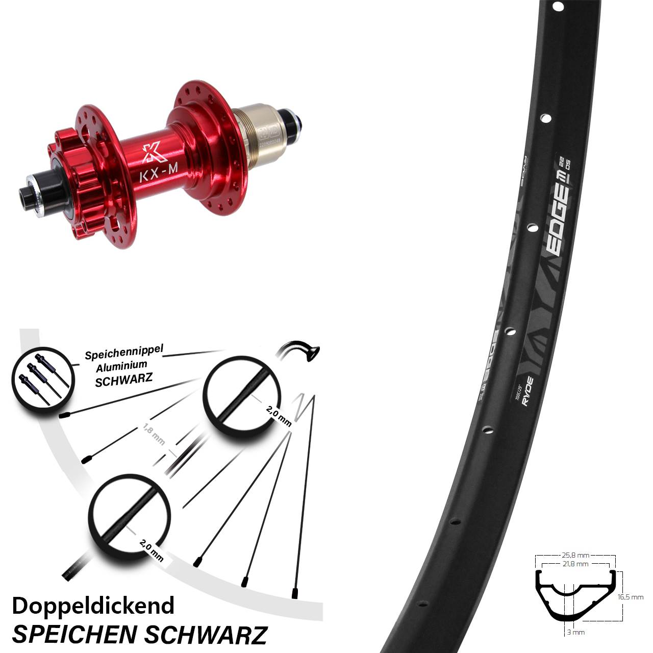 Disc Laufrad 28-29 Zoll Ryde Edge M22 OS KX-M rot XD QR