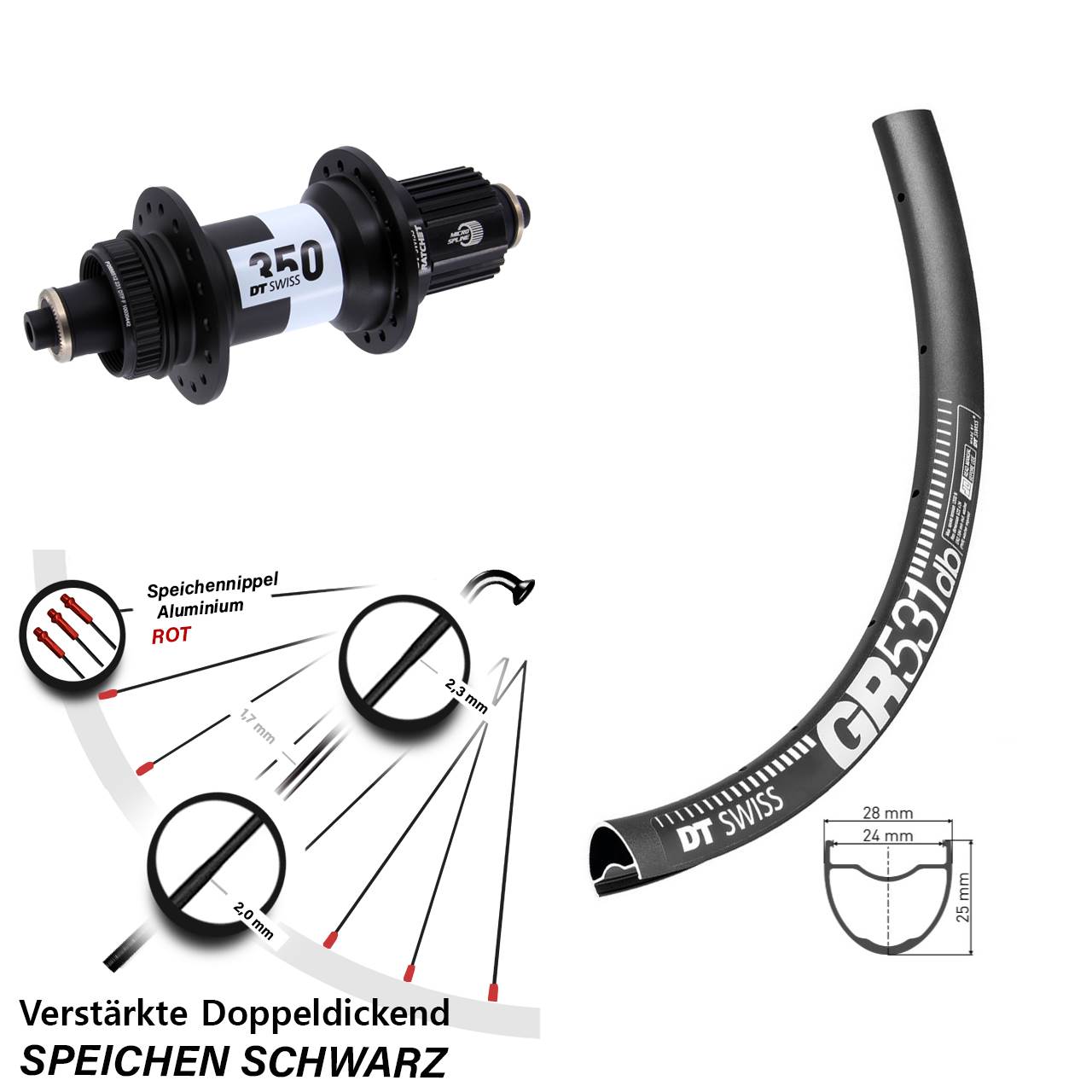 Hinterrad Centerlock 27,5 Zoll DT Swiss GR 531 350 Ratchet 36 QR Shimano Micro Spline