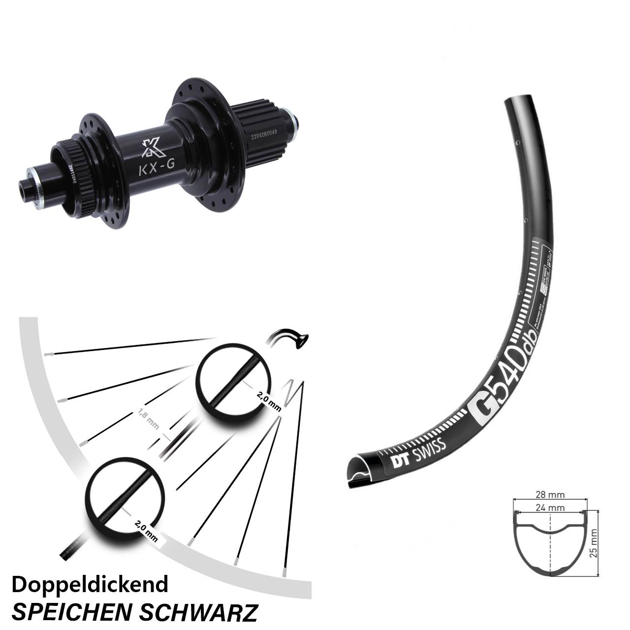 Hinterrad 28 Zoll DT Swiss G540 Disc KX-GS Centerlock Micro Spline schwarz