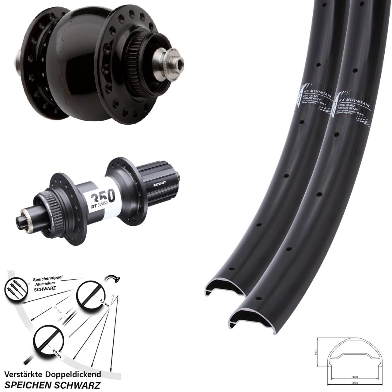 Laufradsatz 29 Zoll KX Mountain DT Swiss 350 SONdelux 8-11 fach für Schnellspanner