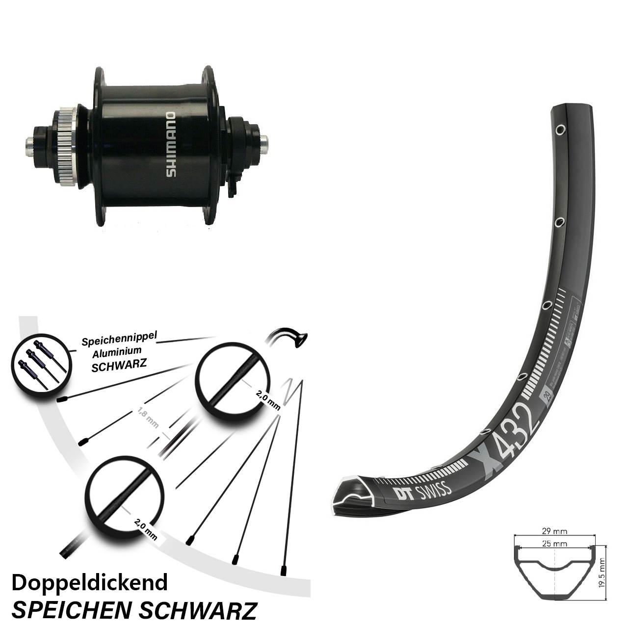 DT SWiss X432 Shimano DH-UR700 29 Zoll Dynamo-Vorderrad Centerlock QR