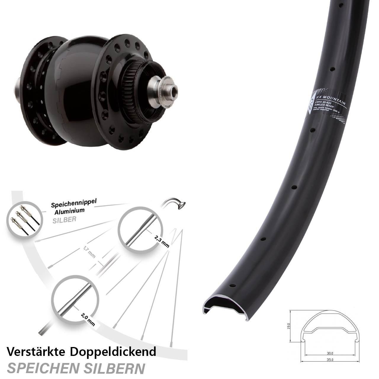 SON delux KX Mountain TR 29 Zoll Nabendynamovorderrad Centerlock QR