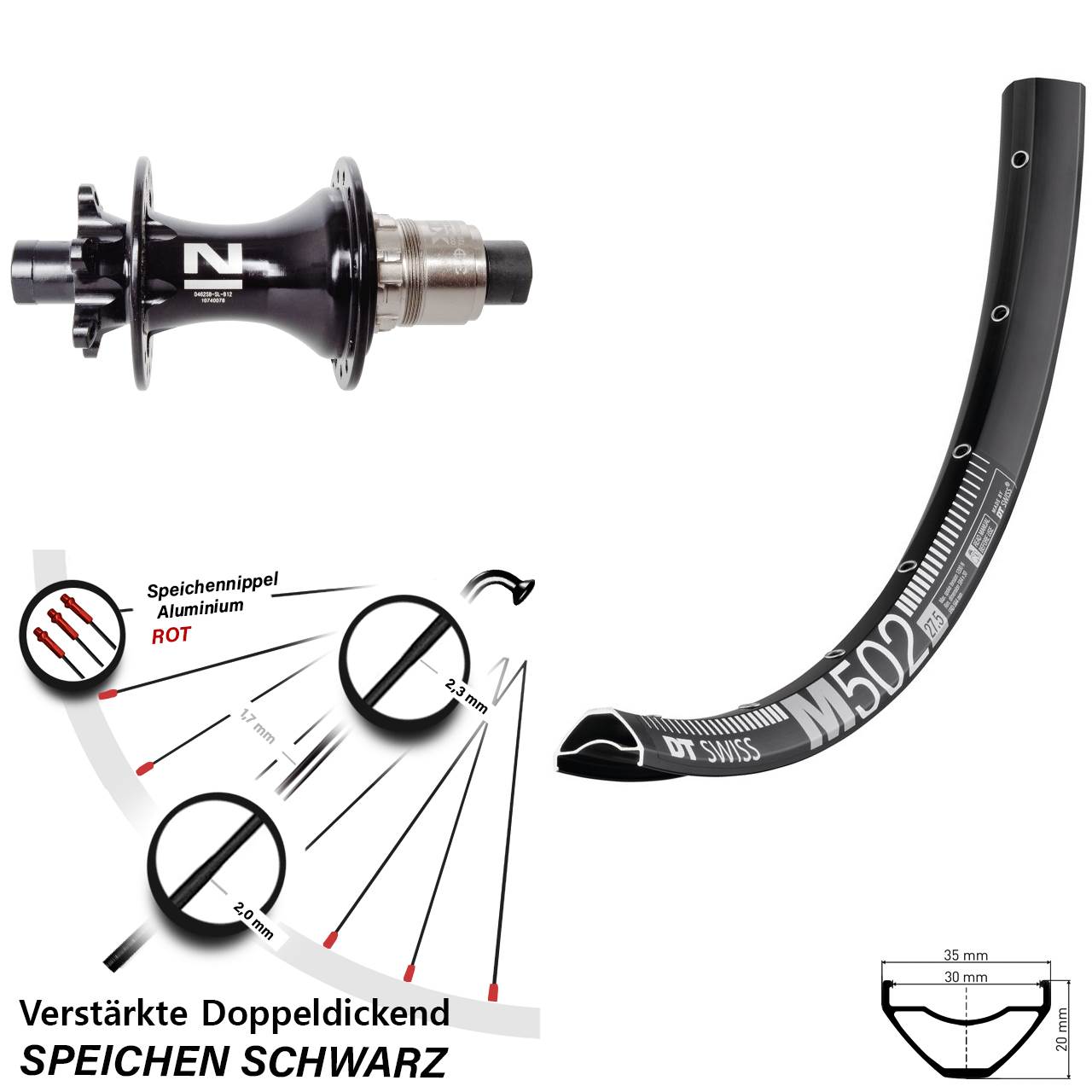 29 Zoll DT Swiss M502 Novatec D462SB Disc Laufrad 12x148 XD