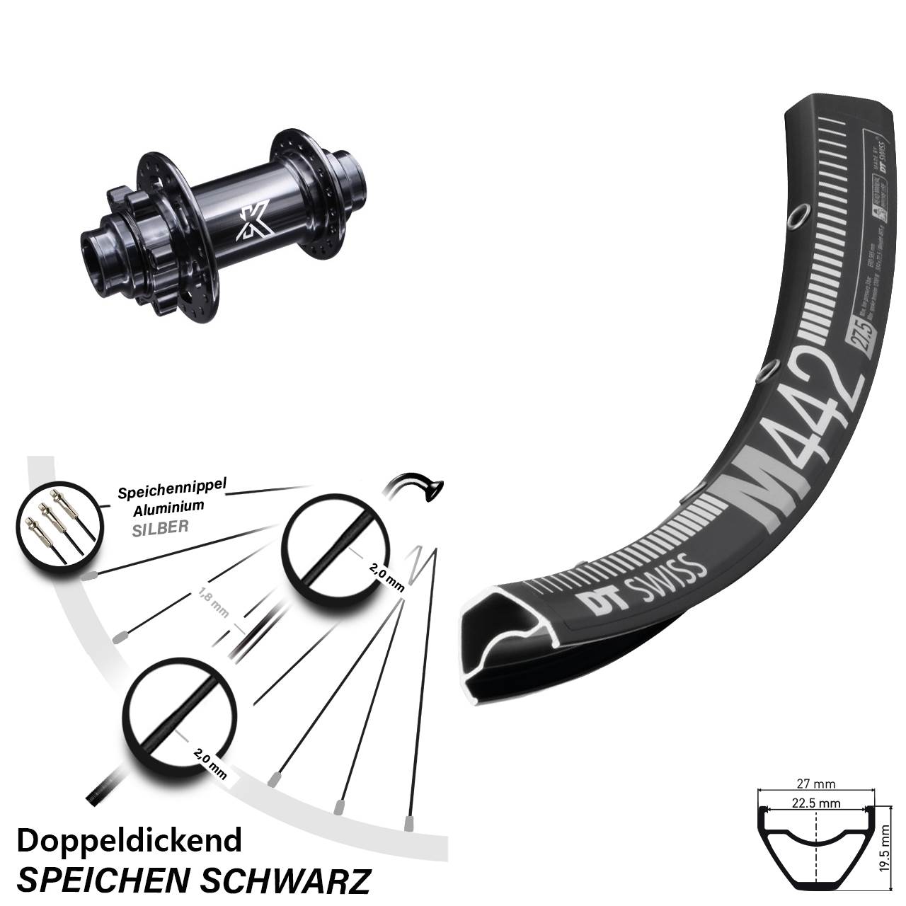 28-29 Zoll DT Swiss M442 KX-M Downhill Disc Vorderrad 20x110 (DH alt)