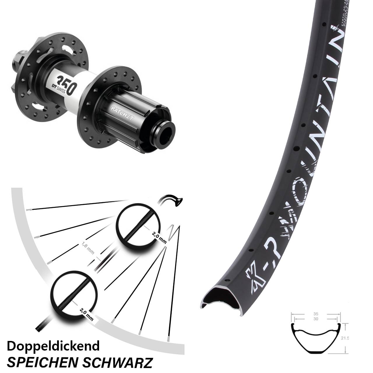 DT Swiss 350 Boost 6-Loch KX R Mountain Hinterrad 27,5 Zoll 30 mm Innenweite 8-11 fach