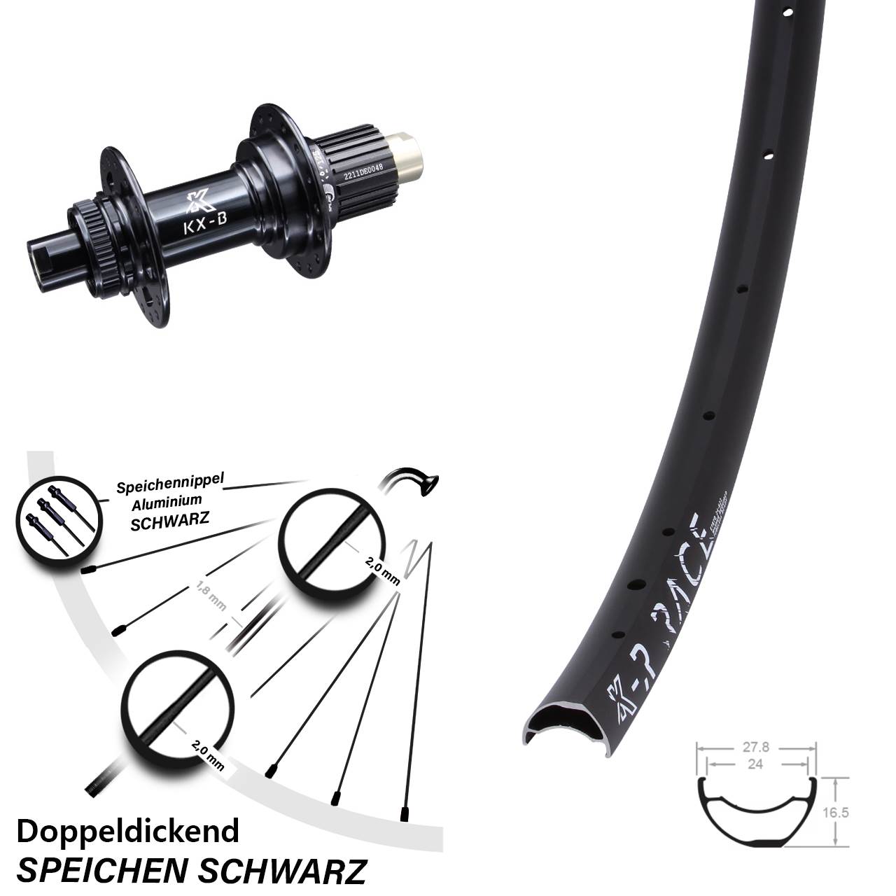leichtes Hinterrad Boost 12x148 mm Micro Spline KX-BR Race MTB 29 Zoll Centerlock