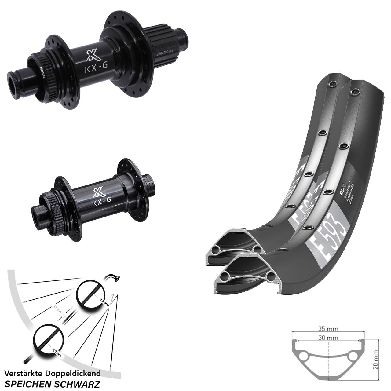 Disc Laufrad-Satz 29 Zoll DT Swiss E 593 KX-GS verstärkt Micro Spline 15x100 12x142