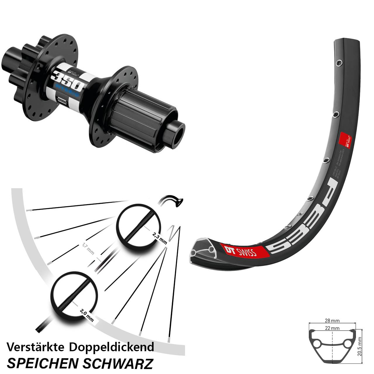 DT Swiss 533 D-350 Hybrid 650B 6-Loch Hinterrad 12x148 8-11 fach