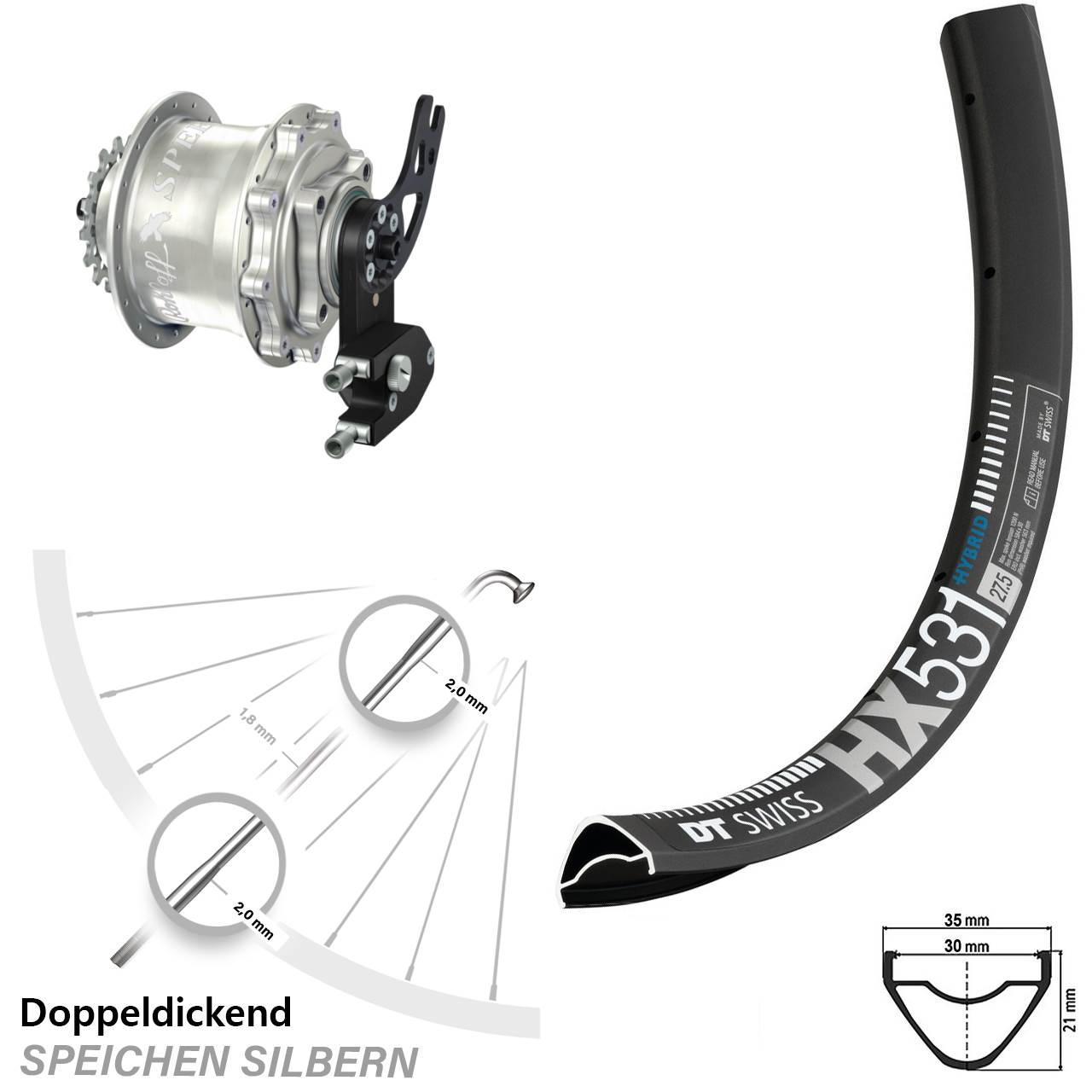 DT Swiss HX 531 Rohloff Speedhub 500/14 CC DB PM 29 Zoll Disc Laufrad
