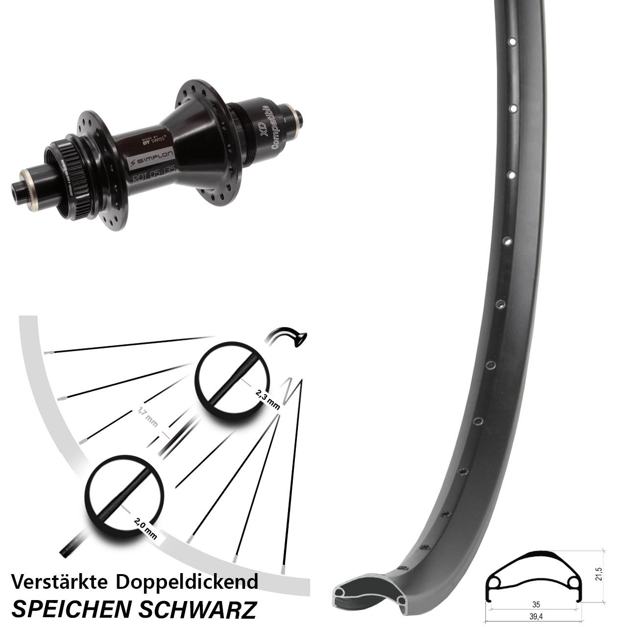 Ambrosio E35 DT Swiss 370 29 Zoll Disc Hinterrad QR XD 11-12 fach