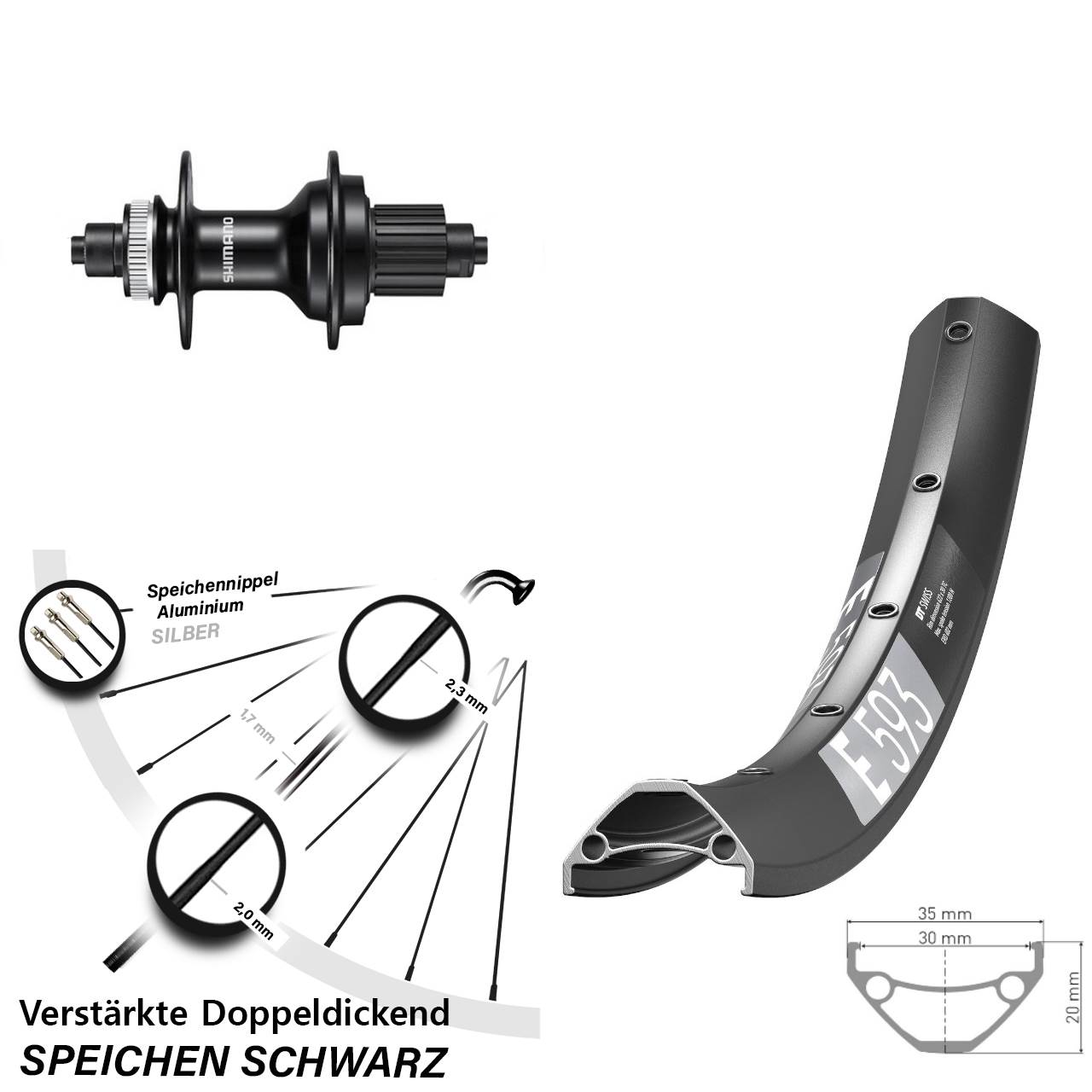 DT Swiss E593 Shimano FH-MT500 29 Zoll Centerlock Hinterrad QR Micro Spline