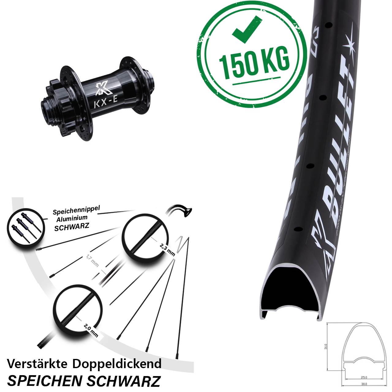 Disc Laufrad 15x100 28-29 Zoll KX-E Bullet verstärkt