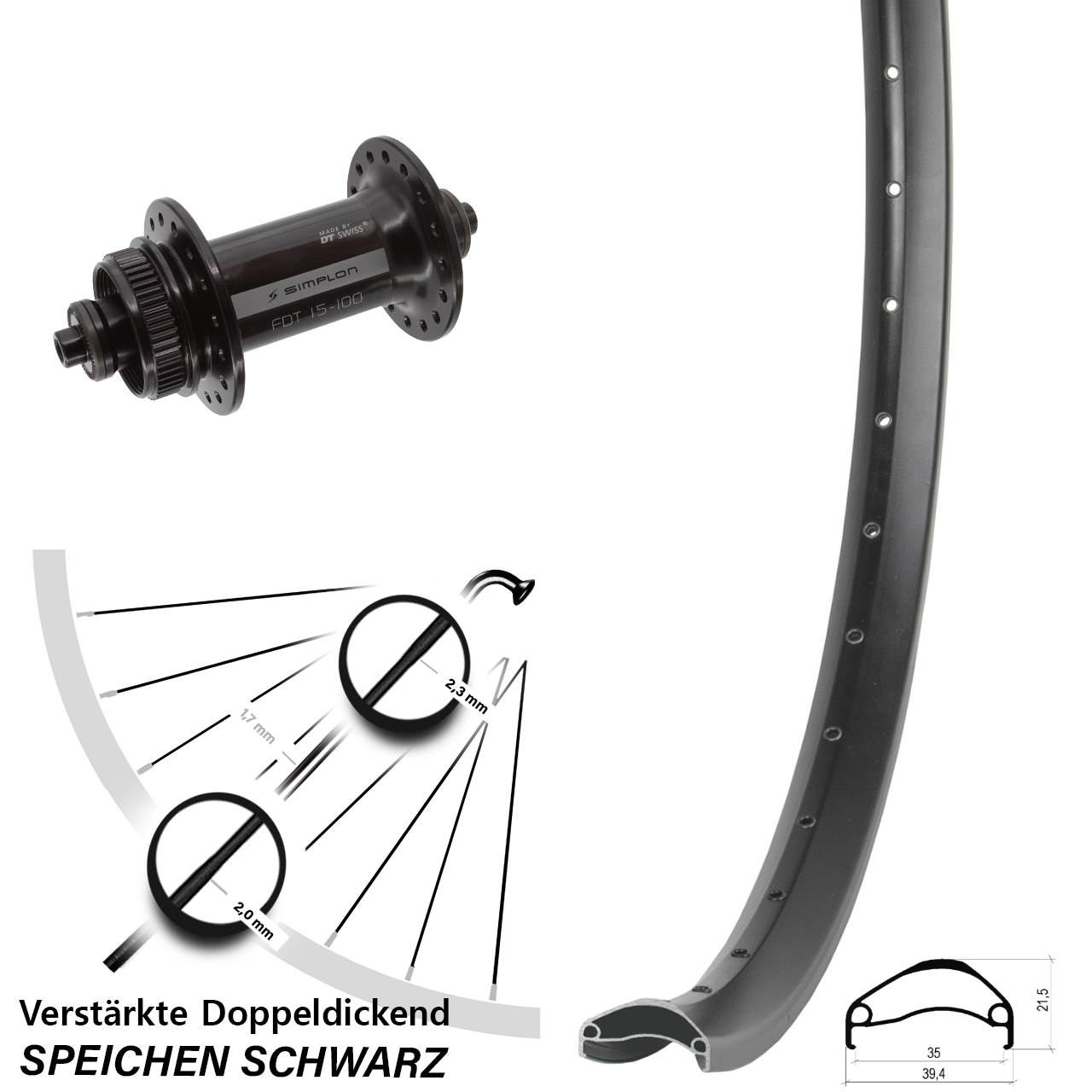 29 Zoll Ambrosio E35 DT Swiss 370 Centerlock Vorderrad für Schnellspanner