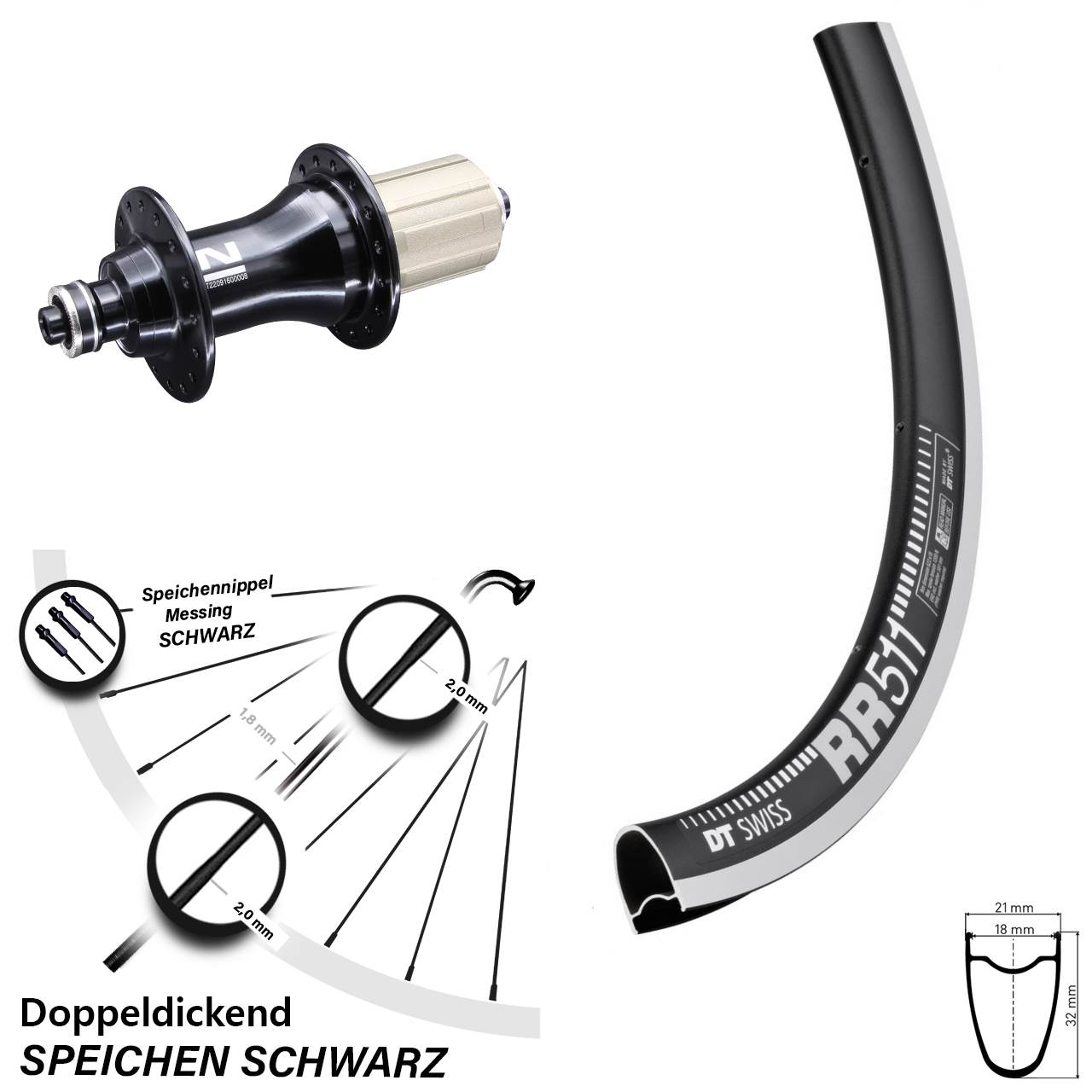 28 Zoll Hinteres Rad DT Swiss RR511 Felgenbremse 8-12 fach Novatec F162 schwarz 5x130 mm