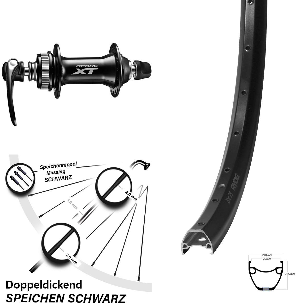 28-29 Zoll Ryde ZAC 25 Shimano HB-M8000 Centerlock Vorderrad QR
