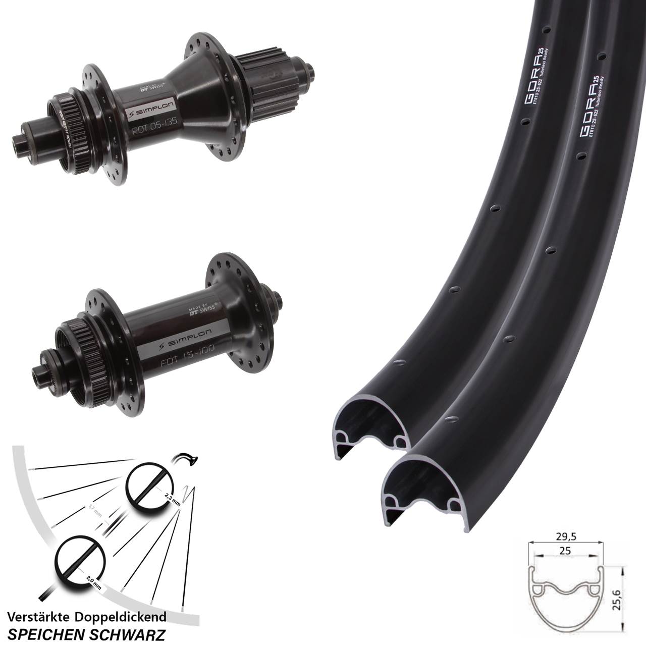 28 Zoll Gora 25 DT Swiss 370 Hybrid Laufradsatz Centerlock für Schnellspanner Micro Spl