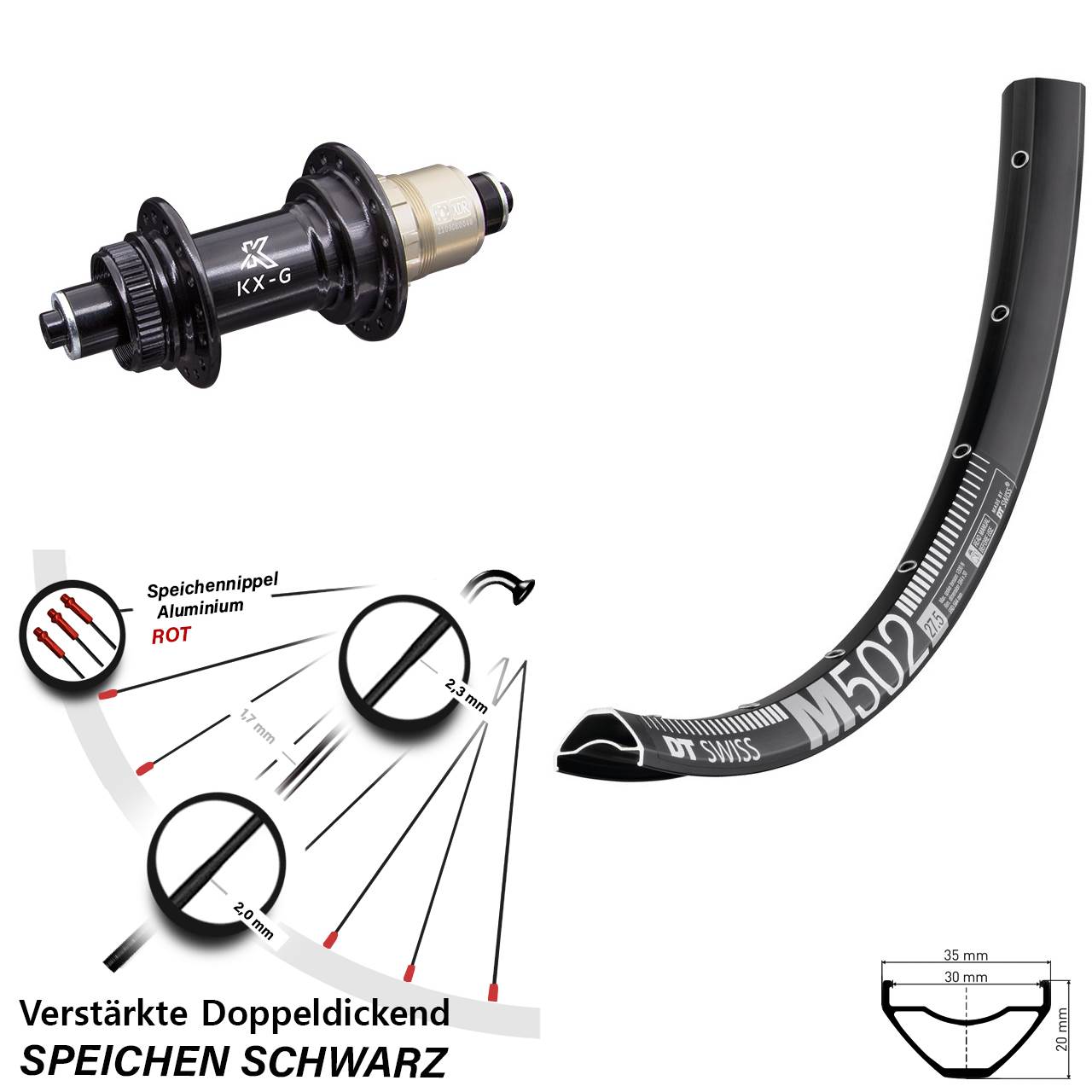 Hinterrad Centerlock 29 Zoll DT Swiss M 502 KX-G SRAM XDR QR