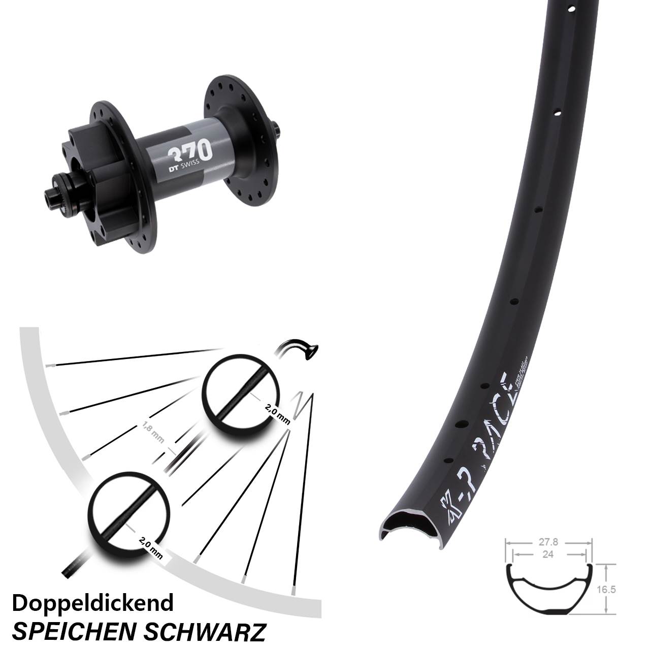 28-29 Zoll KX-R Race DT Swiss 370 Disc Vorderrad für Schnellspanner