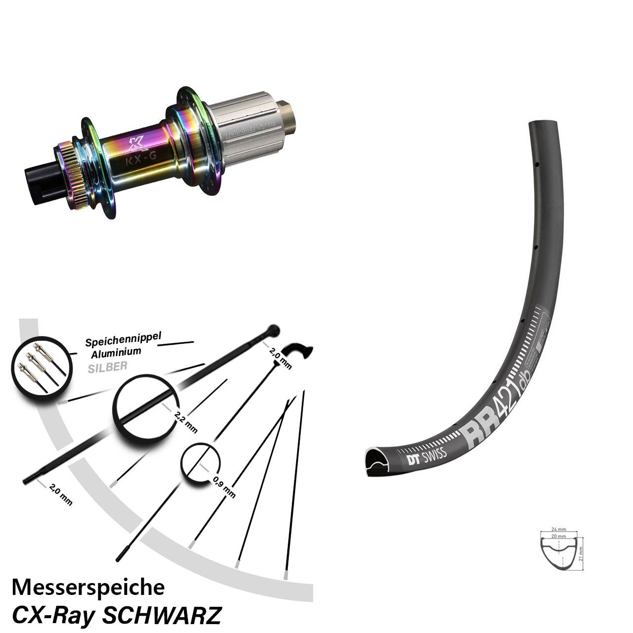 DT Swiss RR421 KX-G Oilslick 28 Zoll Centerlock Hinterrad 12x142 CX-Ray 8-12 fach
