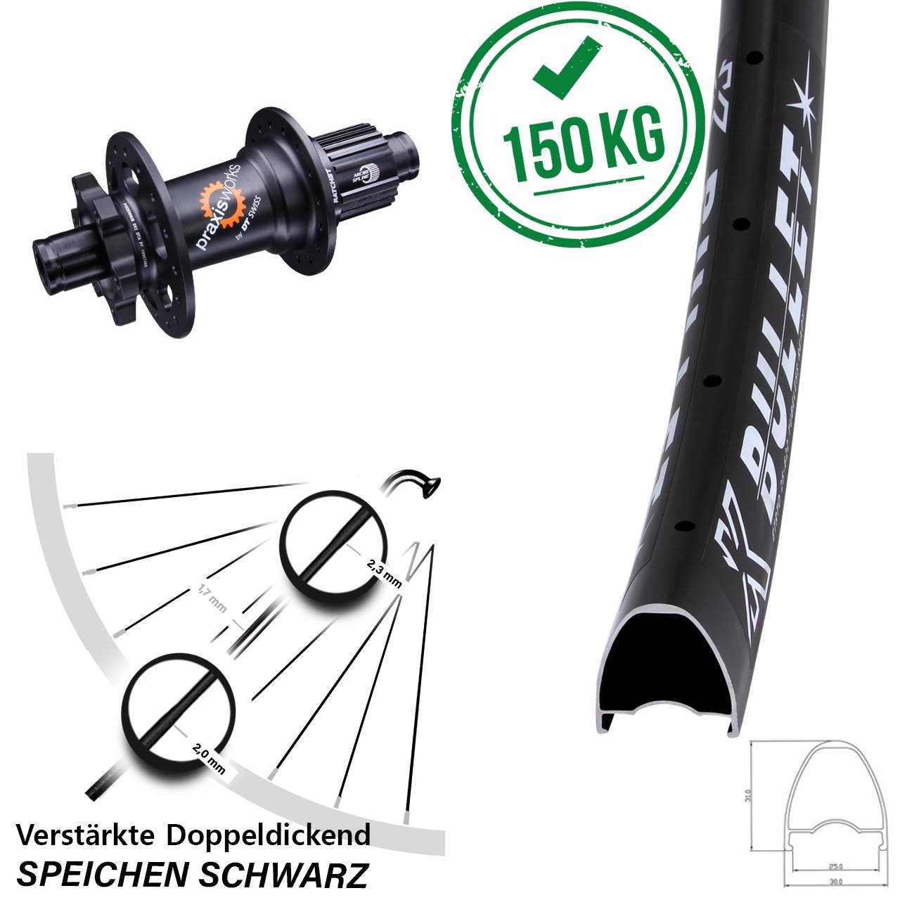 Hinterrad 6-Loch 12x142 29 Zoll KX Bullet DT Swiss 350 Shimano Micro Spline
