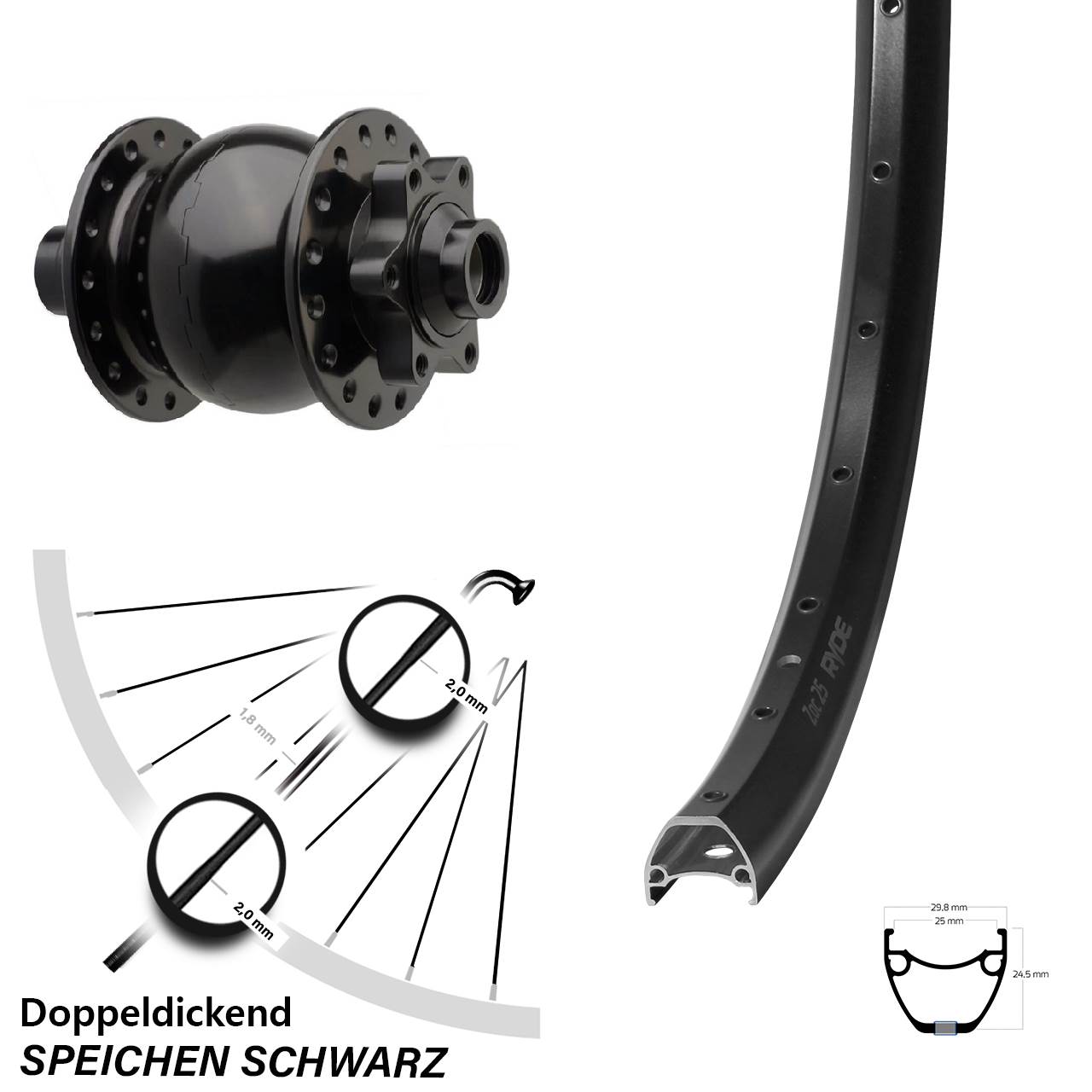 SON 28 Ryde ZAC 25 29 Zoll Disc Laufrad mit Nabendynamo 15x110 Boost