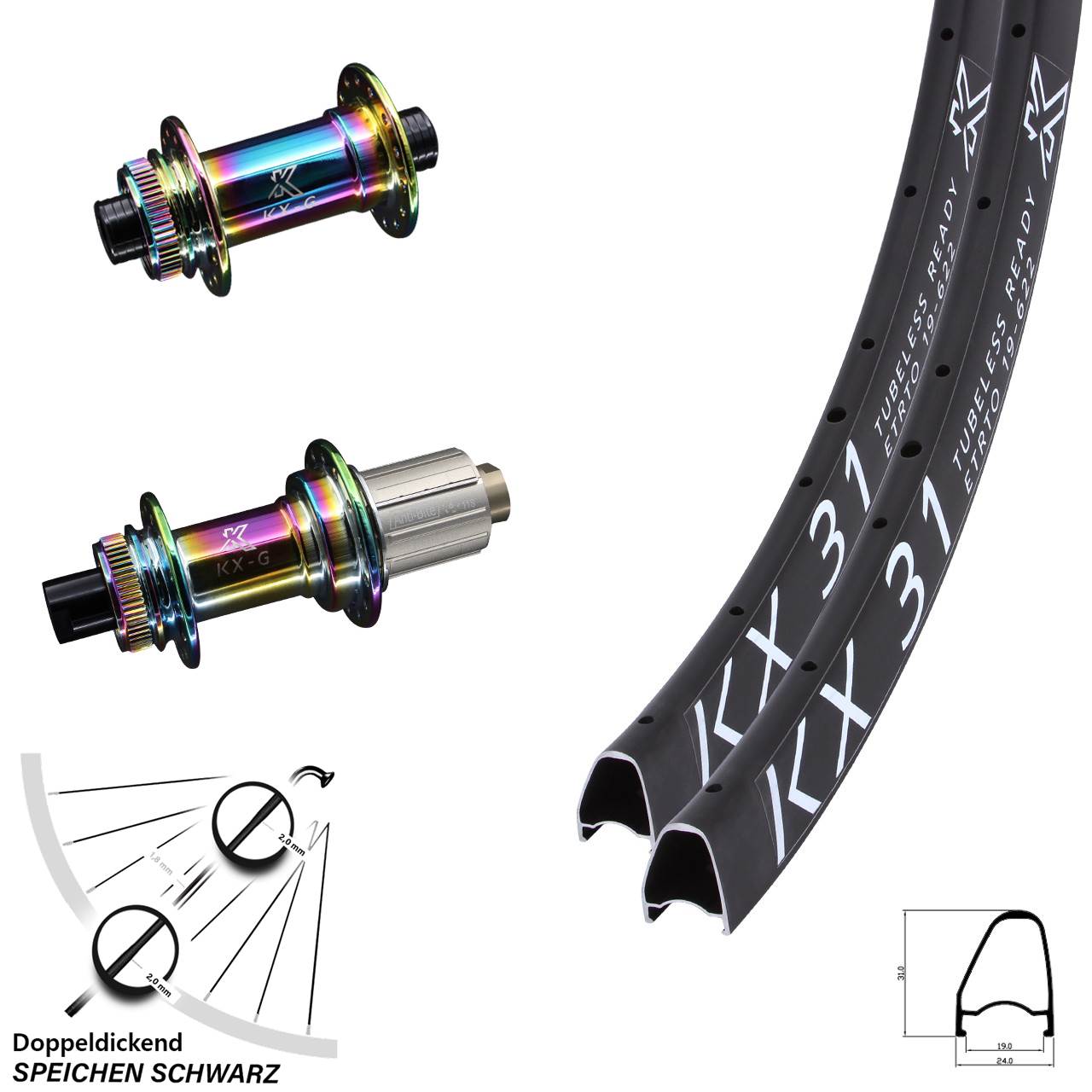 28 Zoll KX-G 31 Offset Oilslick Laufradsatz Centerlock 12x100/142 8-12 fach