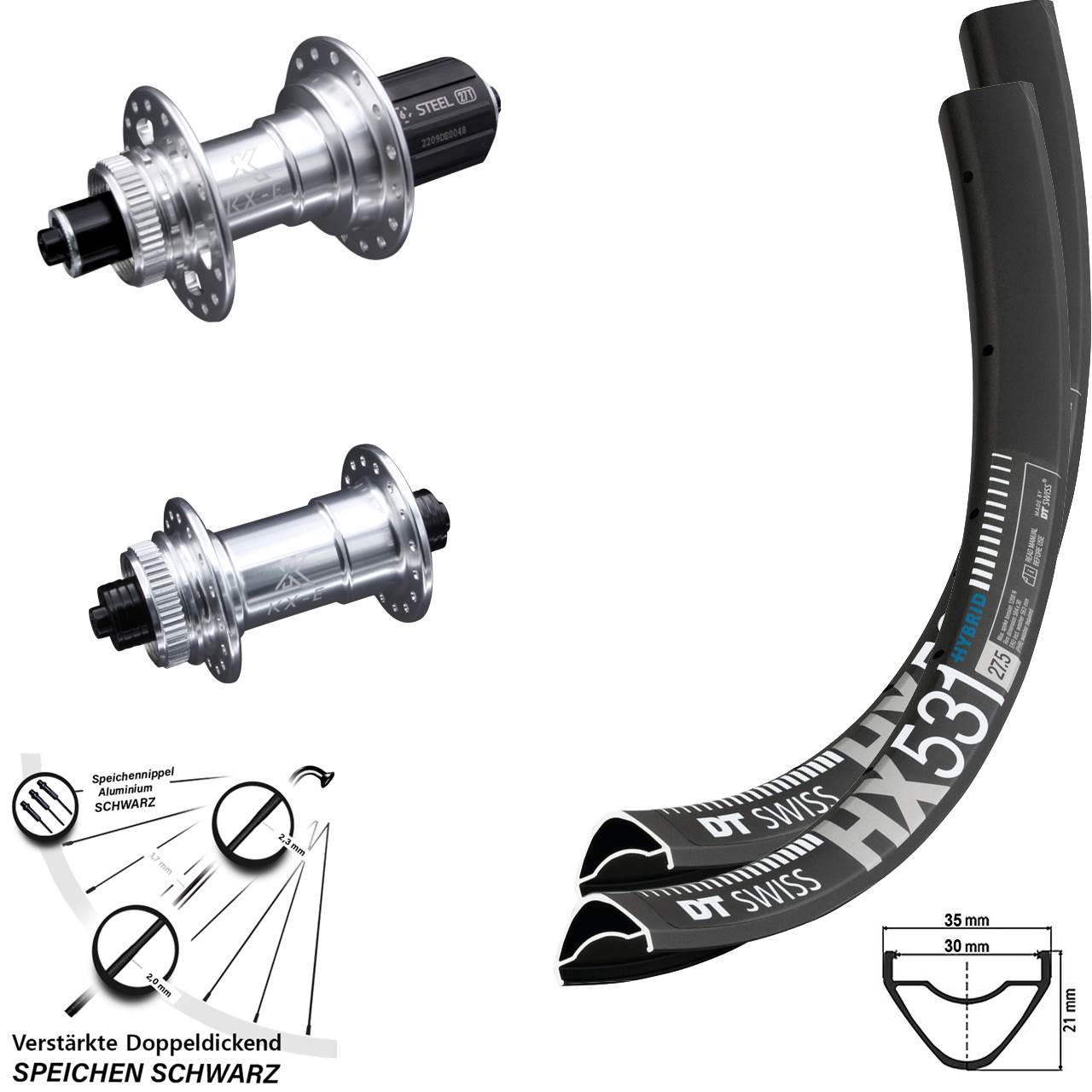 Laufradsatz Centerlock QR 29 Zoll DT Swiss HX531 KX-E 8-12 fach HG